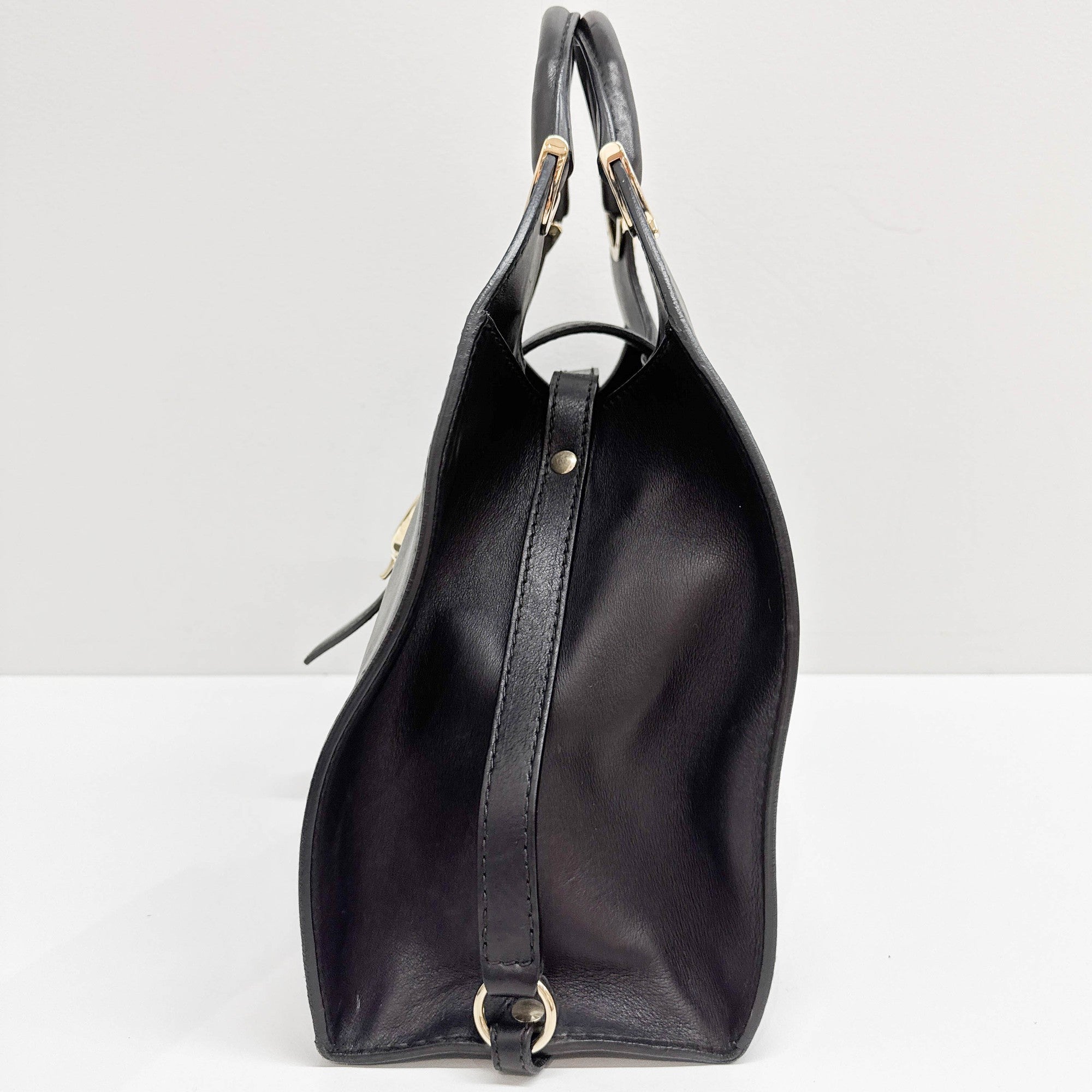 Stirrup Black Leather Shoulder Bag