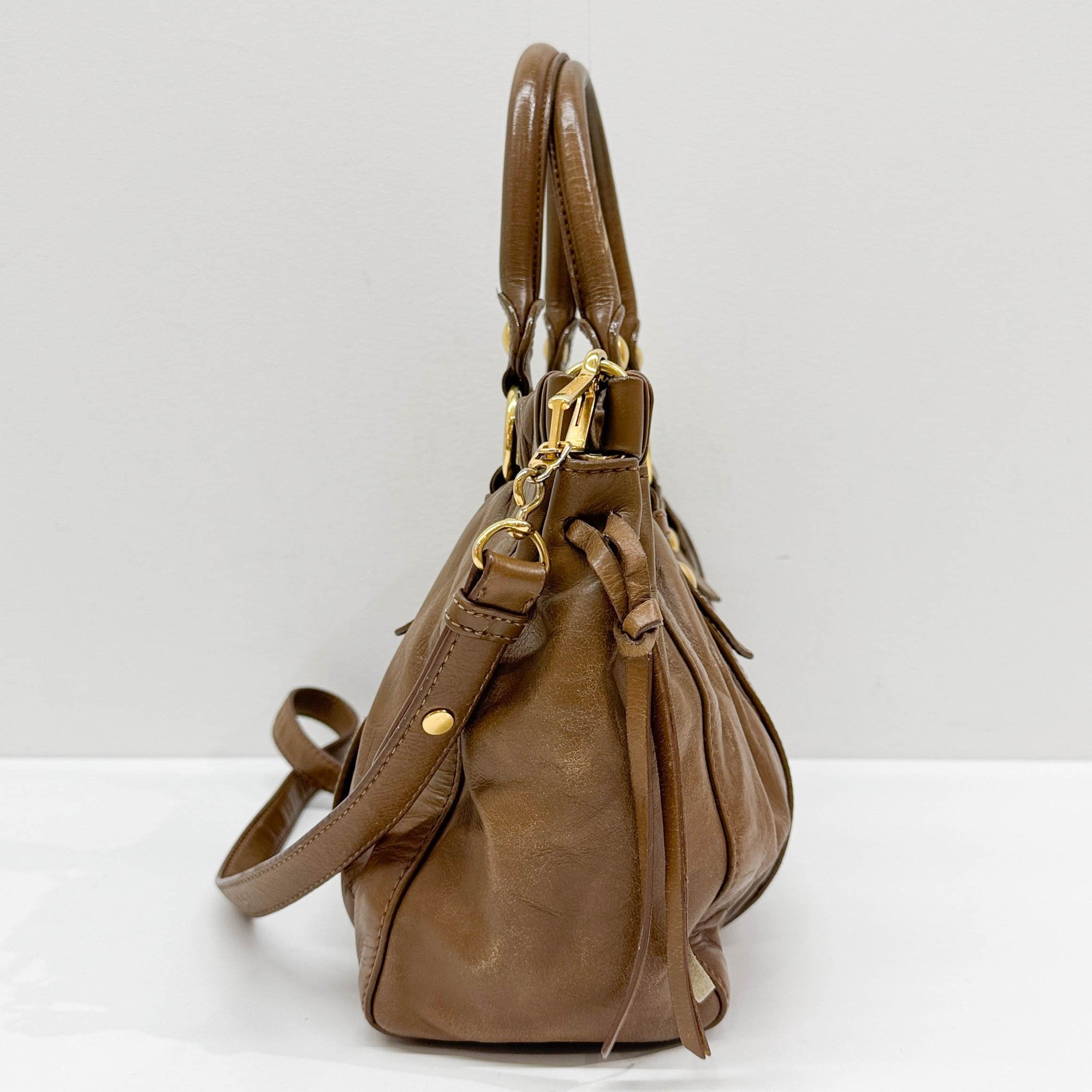 Vitello Tan Leather Two Way Bag