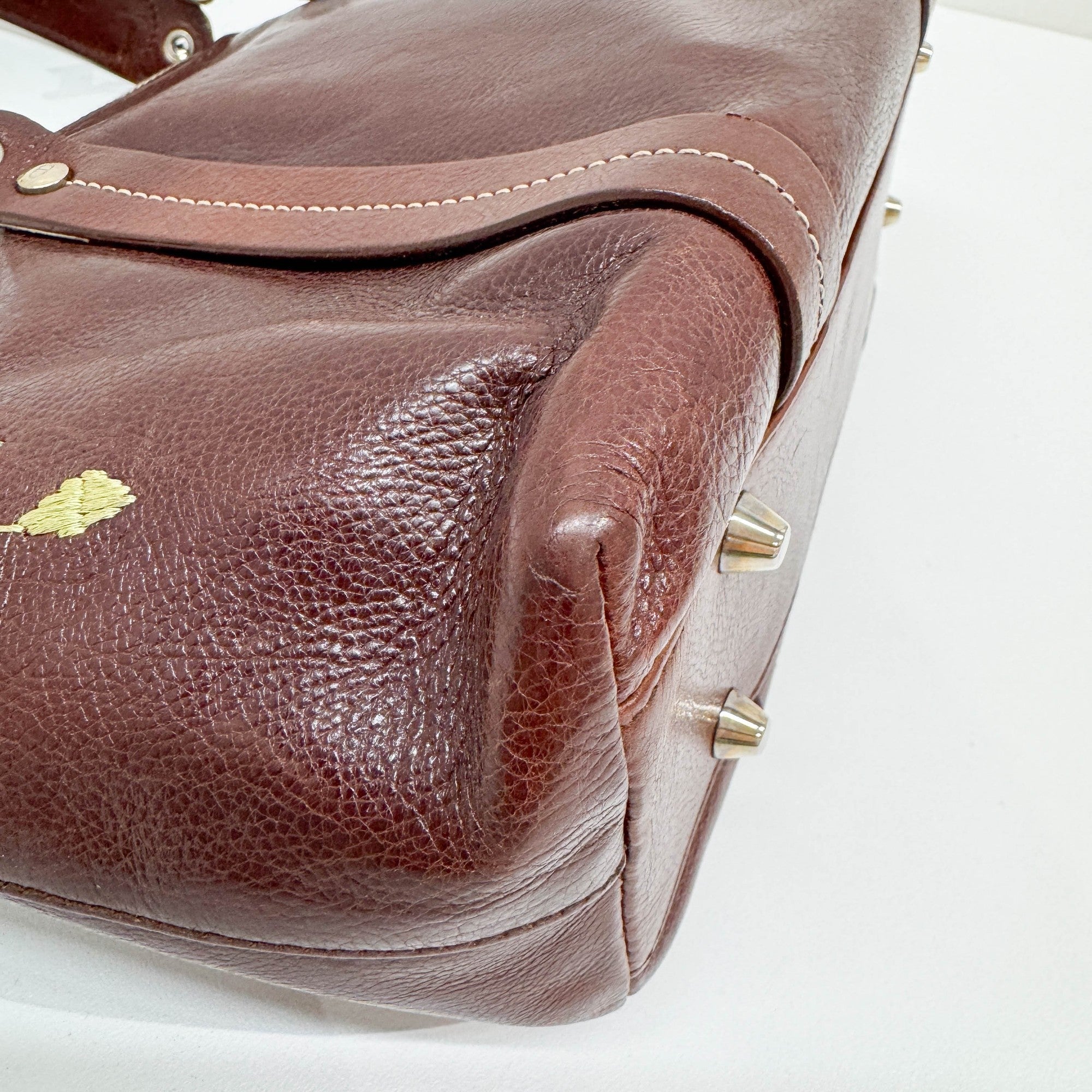 Butterfly Embroidered Brown Leather Shoulder Bag