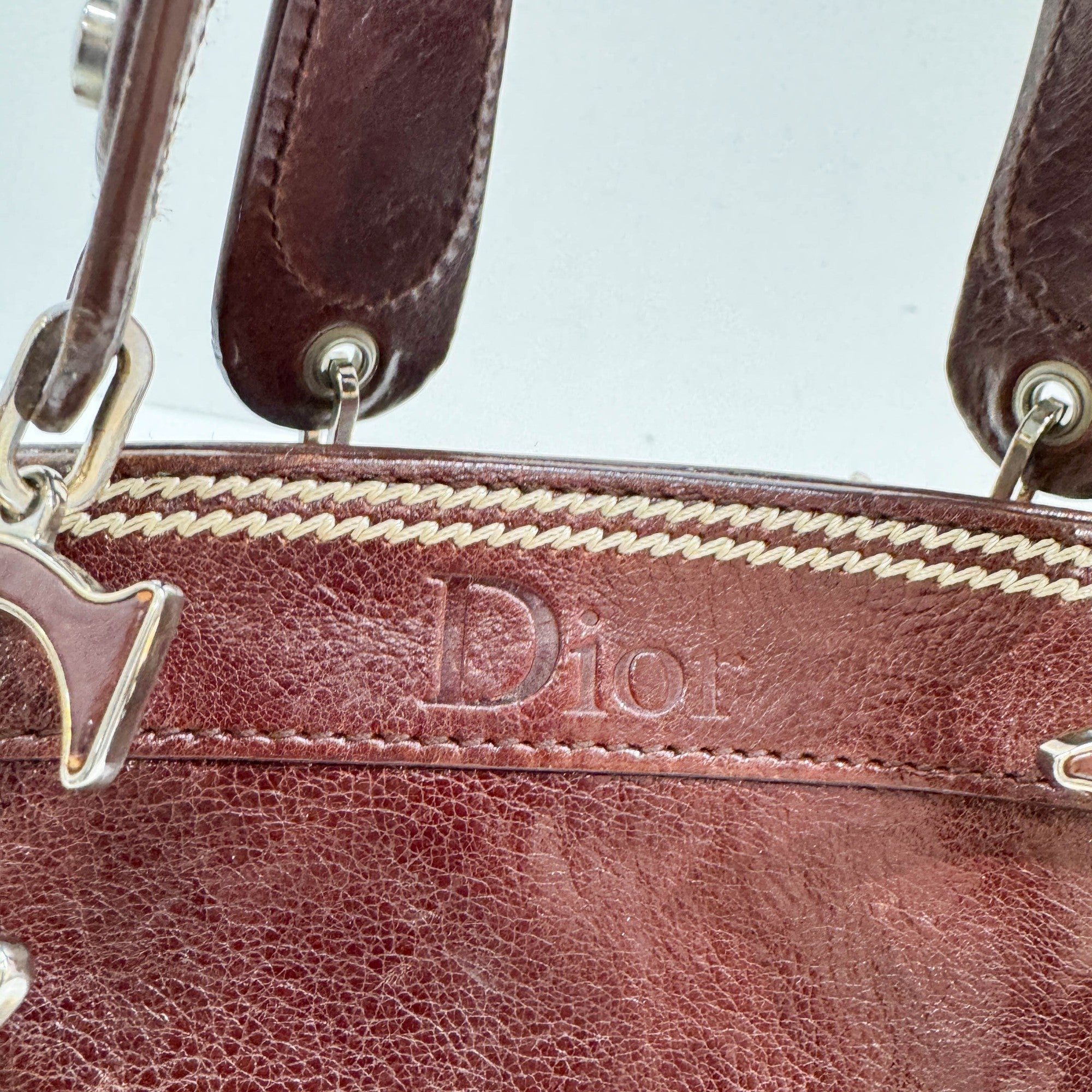 Butterfly Embroidered Brown Leather Shoulder Bag