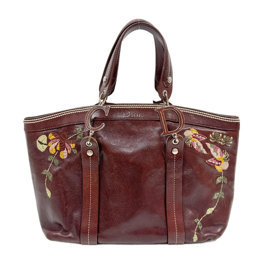 Butterfly Embroidered Brown Leather Shoulder Bag