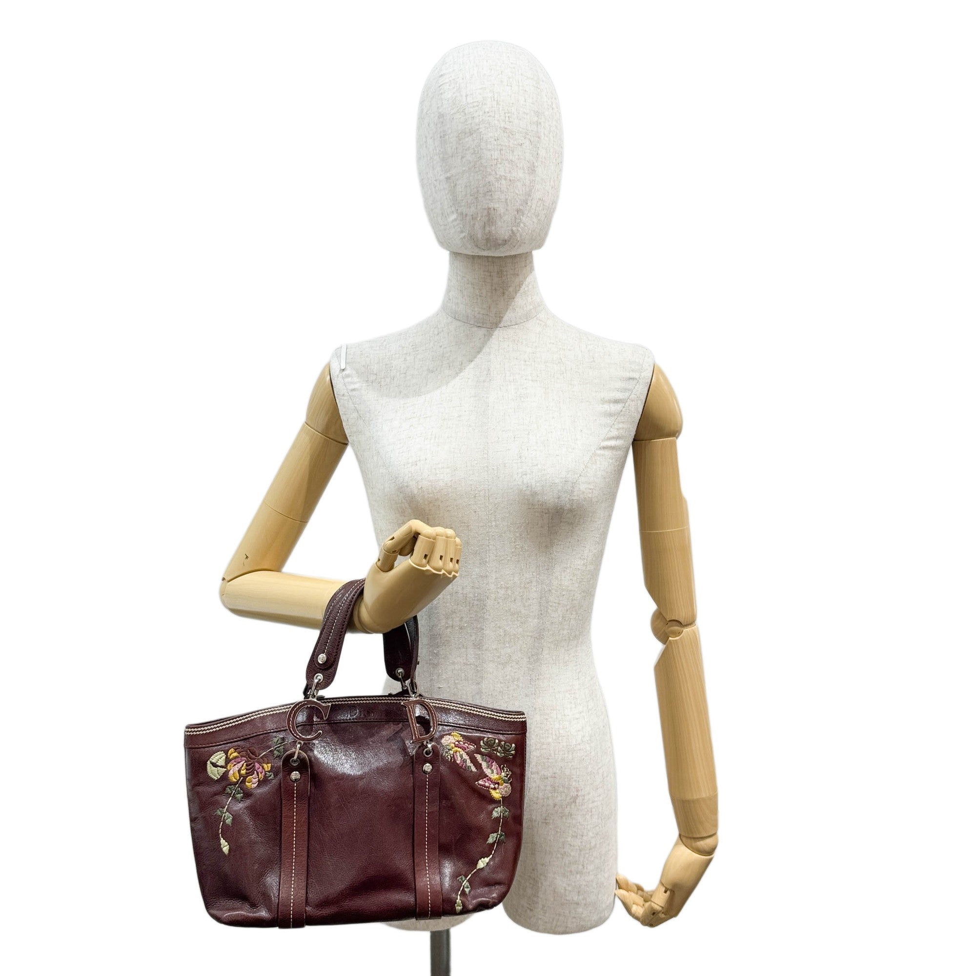 Butterfly Embroidered Brown Leather Shoulder Bag