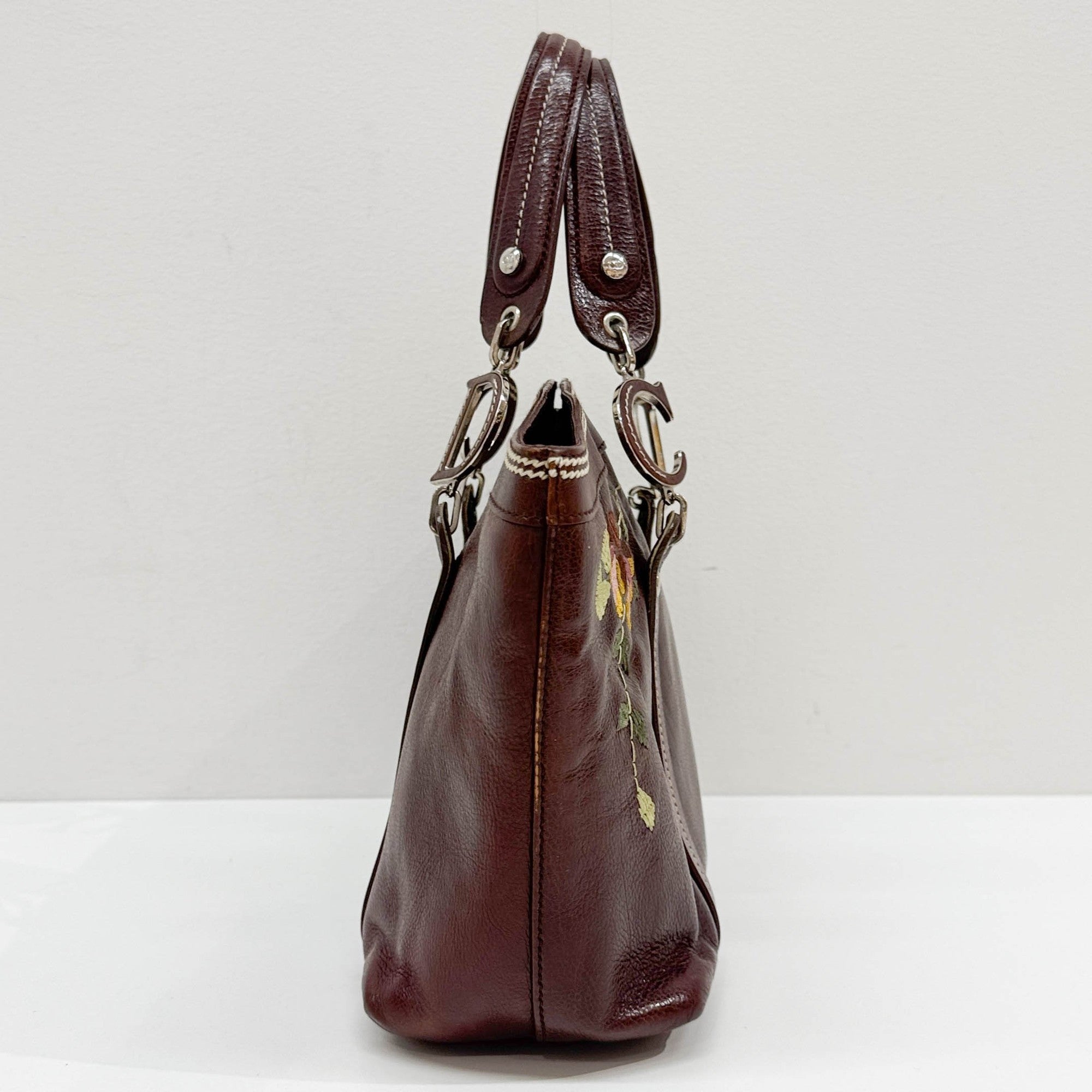 Butterfly Embroidered Brown Leather Shoulder Bag