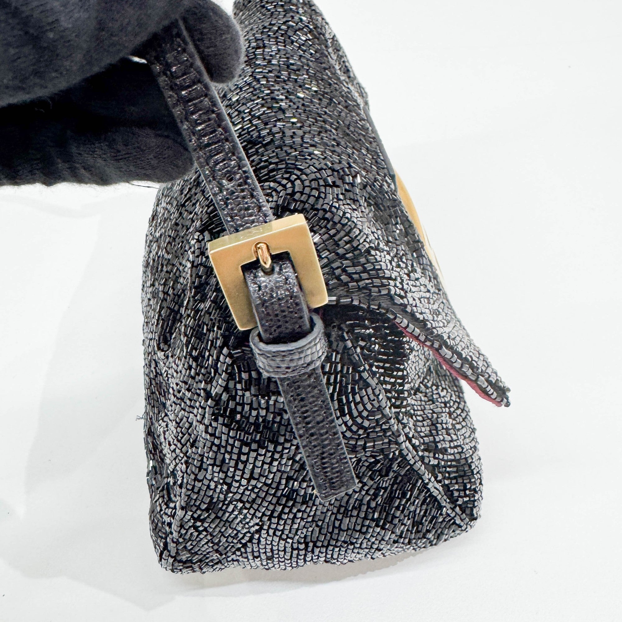 Mini Mamma Baguette Black Beads Shoulder Bag