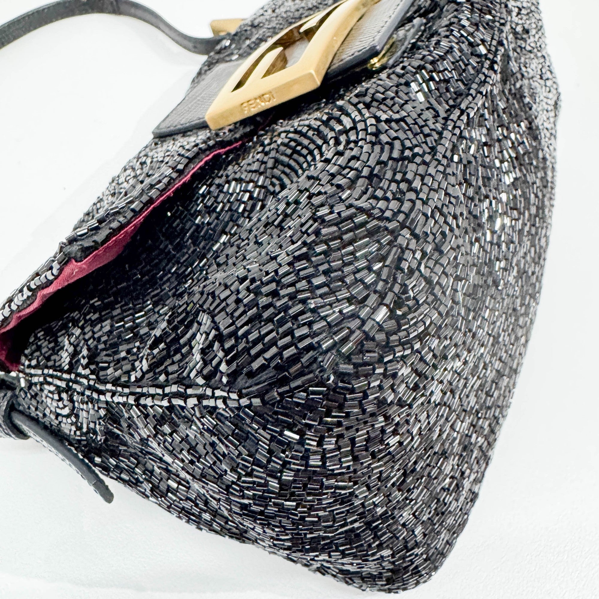 Mini Mamma Baguette Black Beads Shoulder Bag