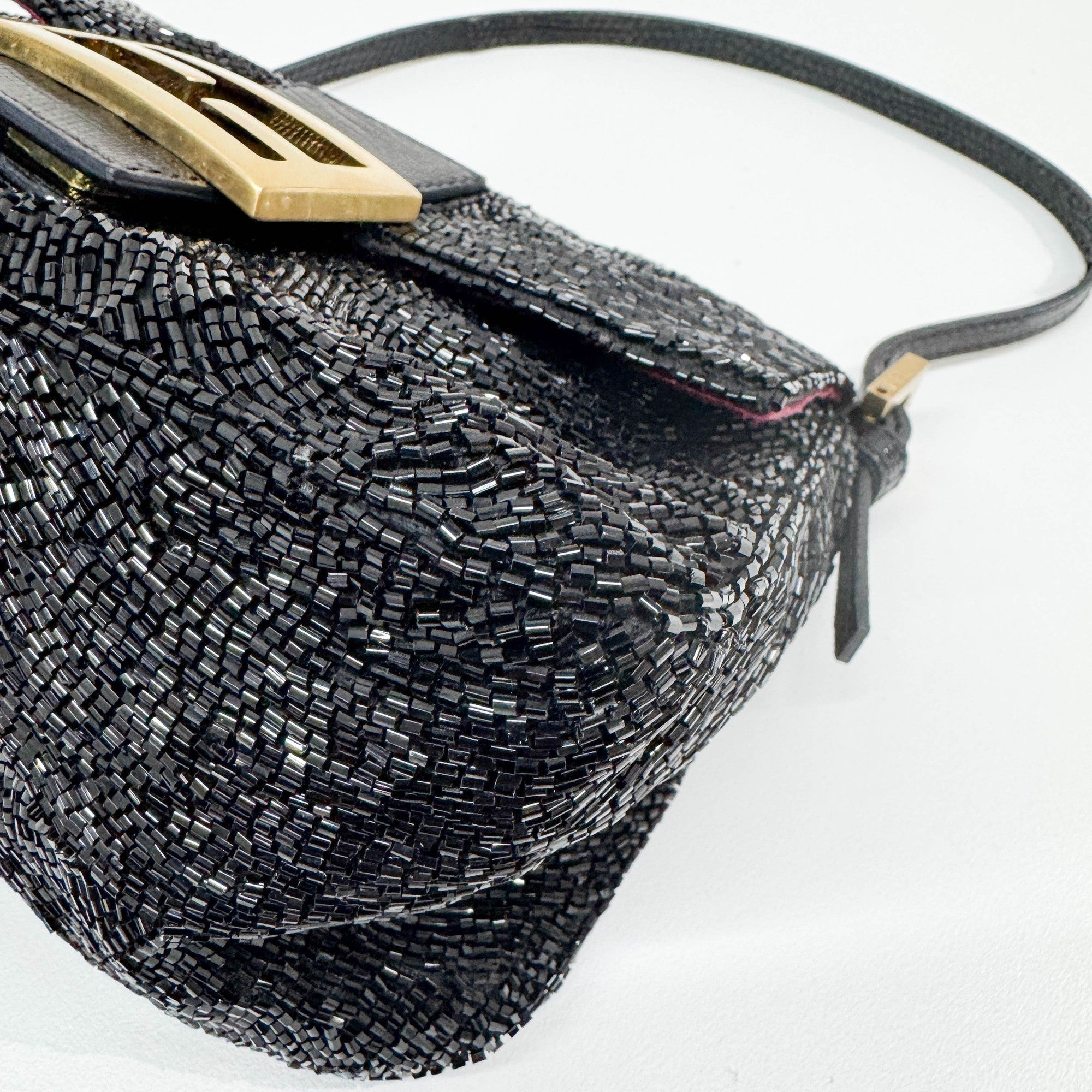 Mini Mamma Baguette Black Beads Shoulder Bag