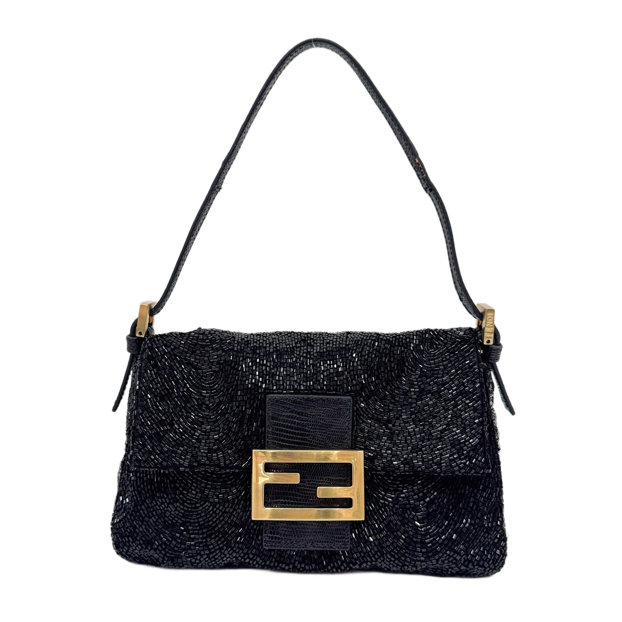 Mini Mamma Baguette Black Beads Shoulder Bag