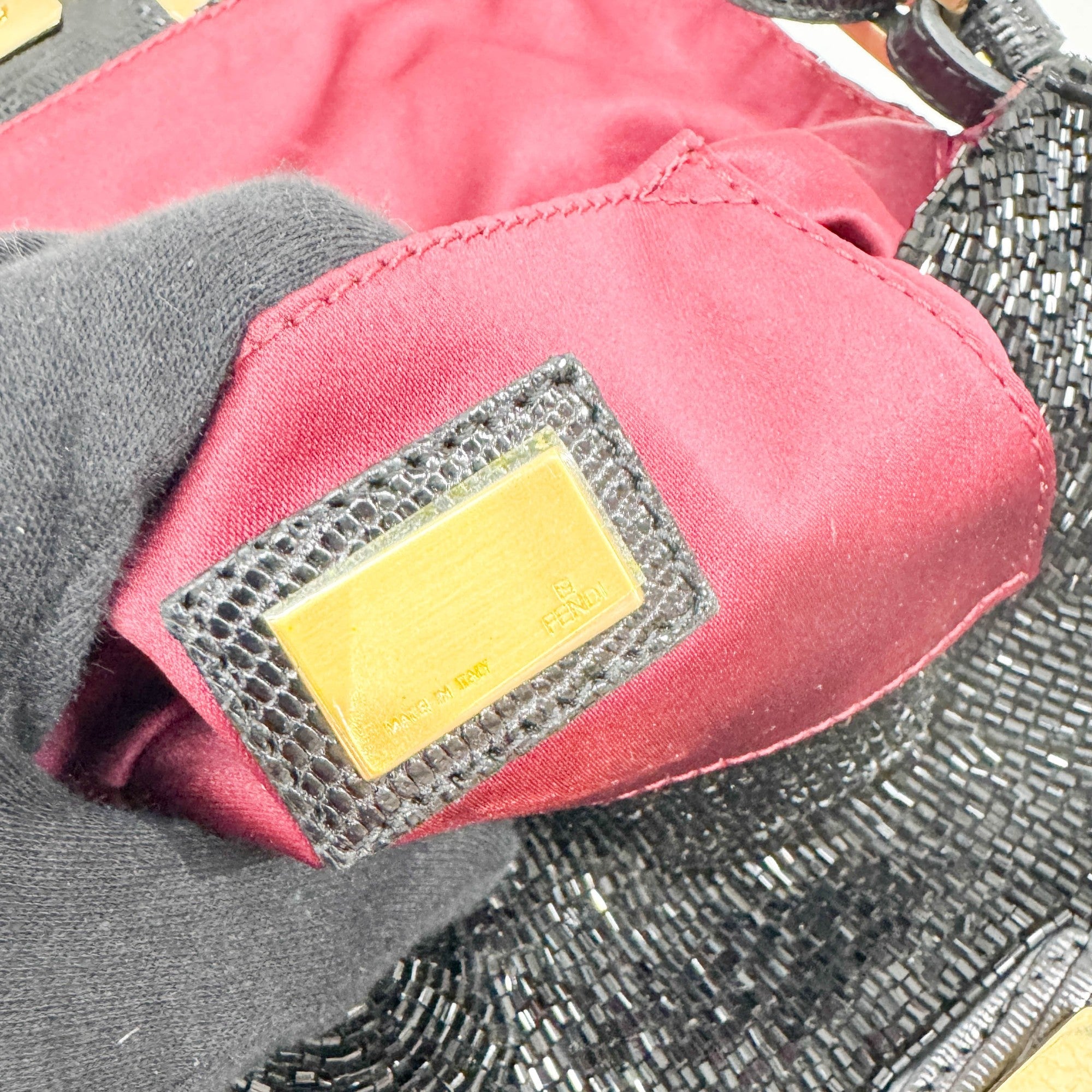 Mini Mamma Baguette Black Beads Shoulder Bag