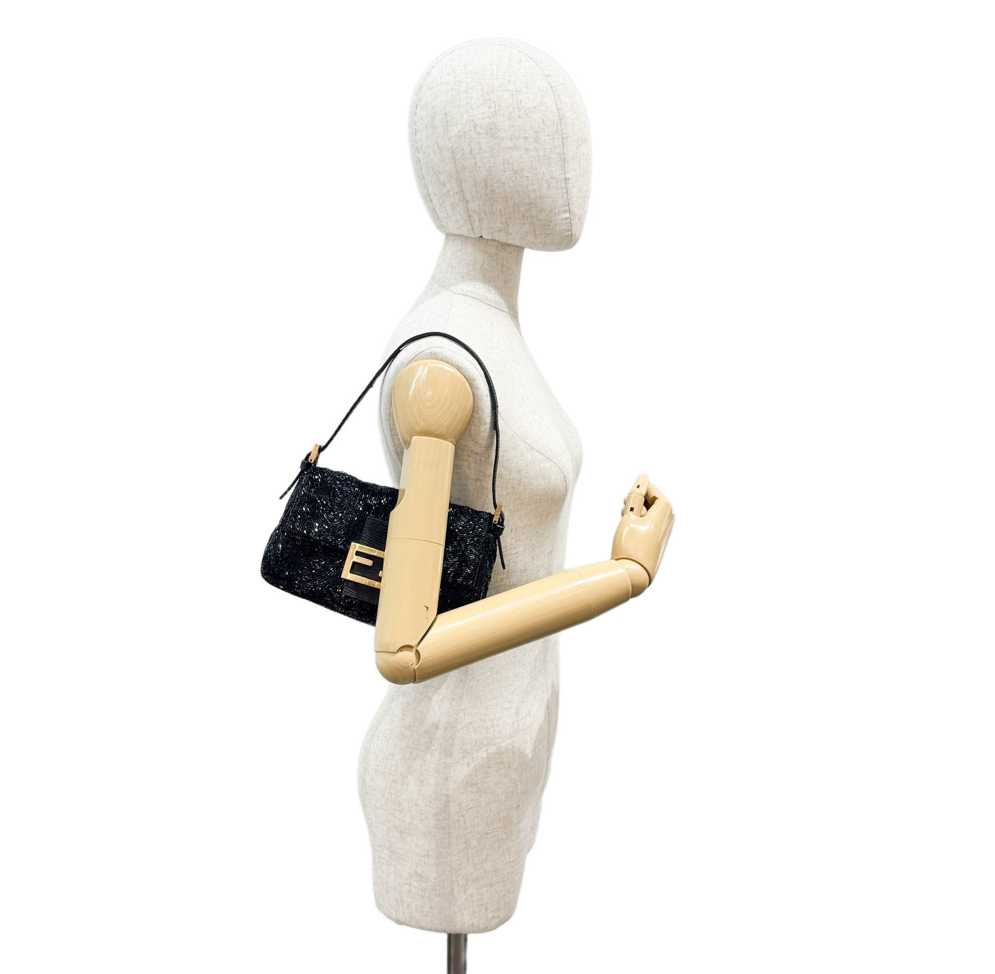 Mini Mamma Baguette Black Beads Shoulder Bag