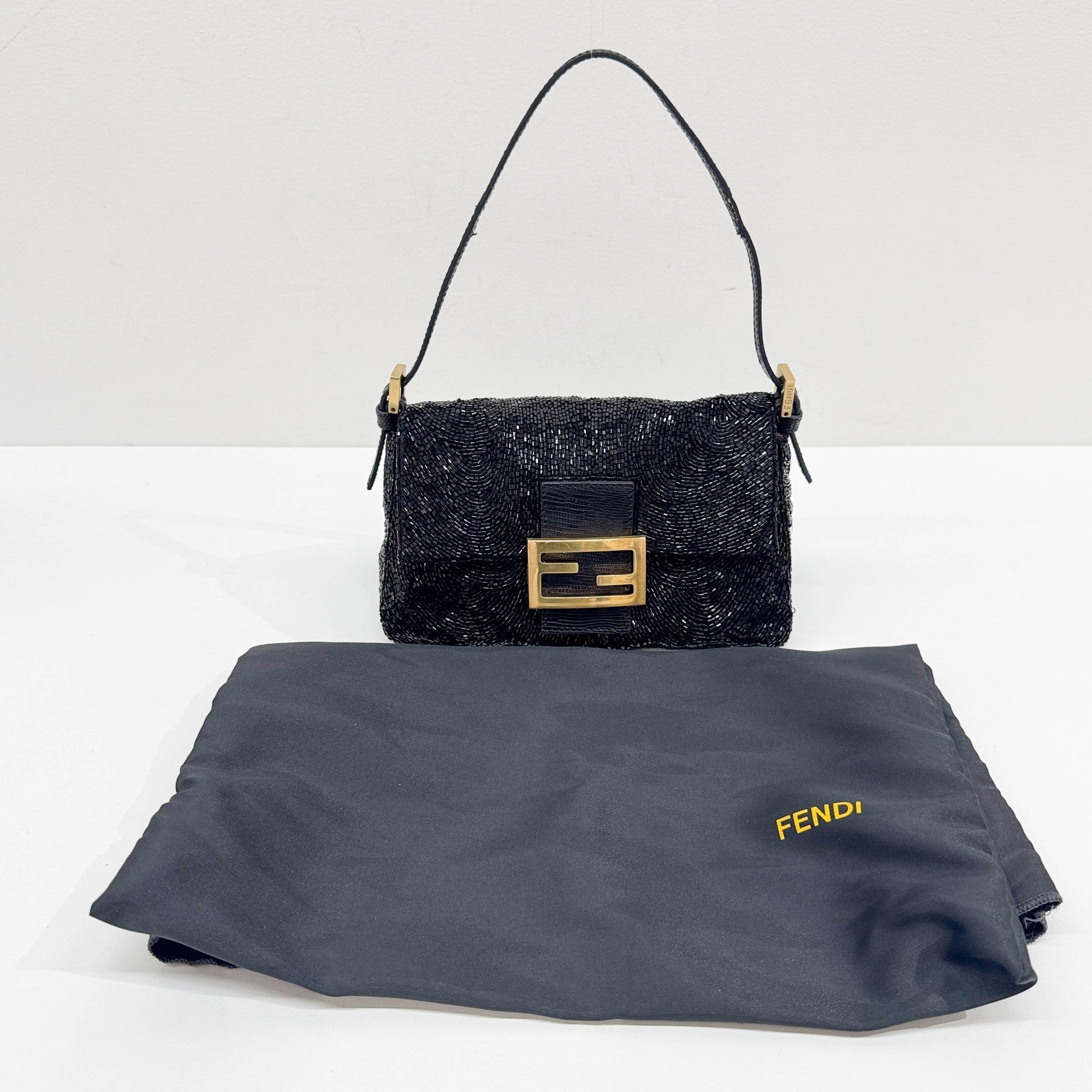 Mini Mamma Baguette Black Beads Shoulder Bag