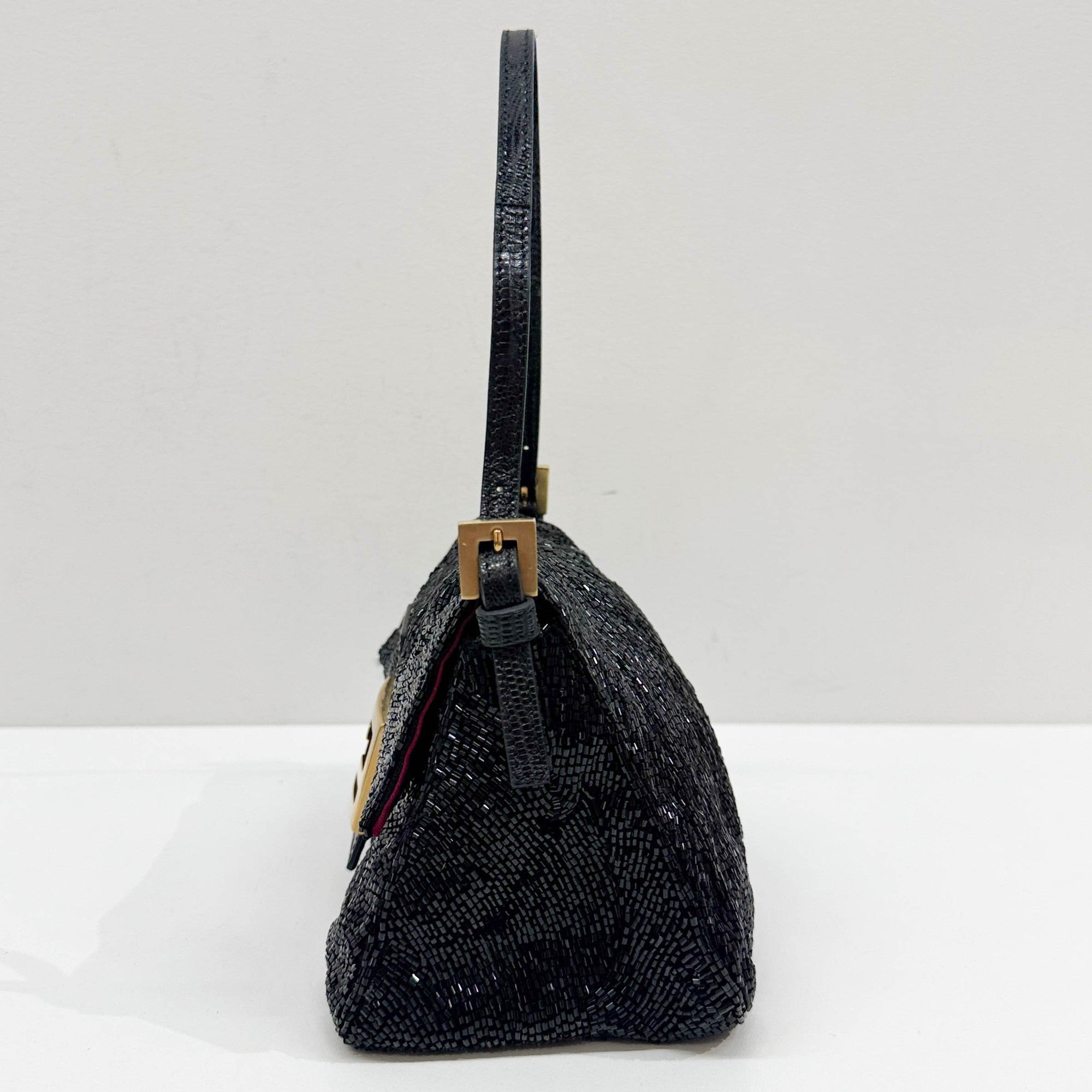 Mini Mamma Baguette Black Beads Shoulder Bag