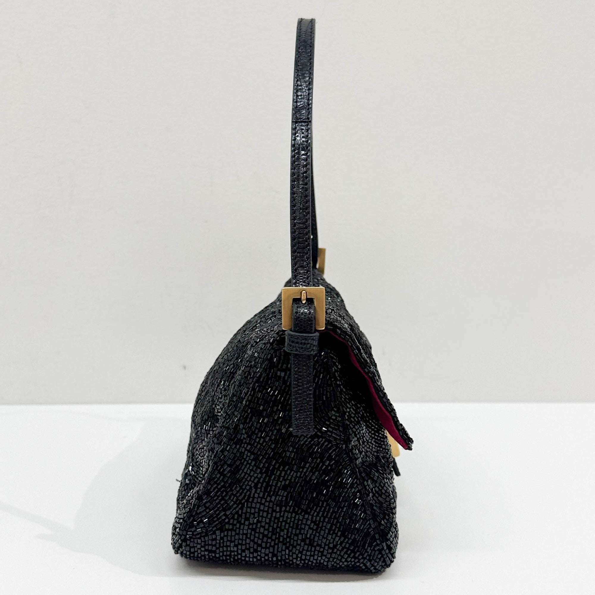 Mini Mamma Baguette Black Beads Shoulder Bag