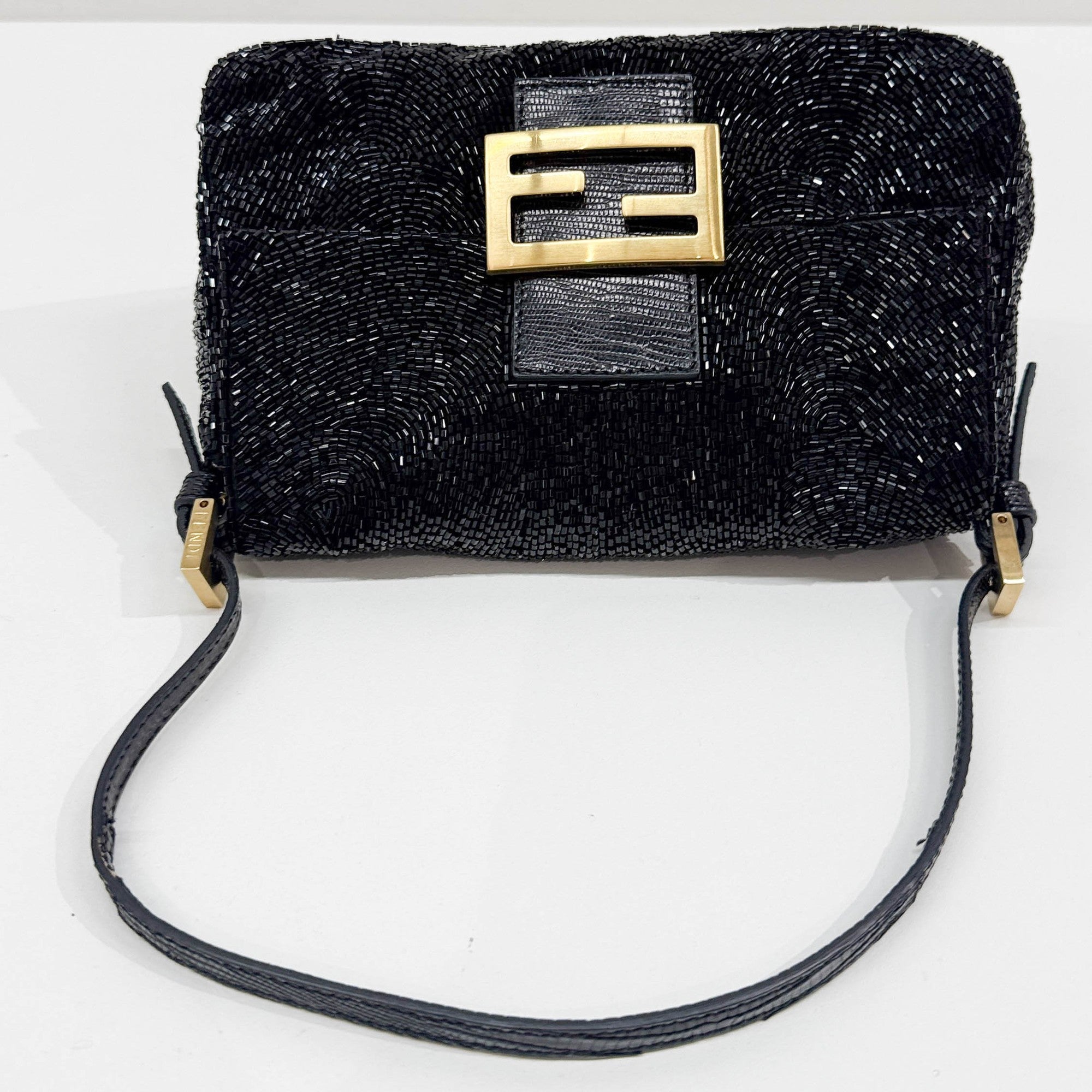 Mini Mamma Baguette Black Beads Shoulder Bag