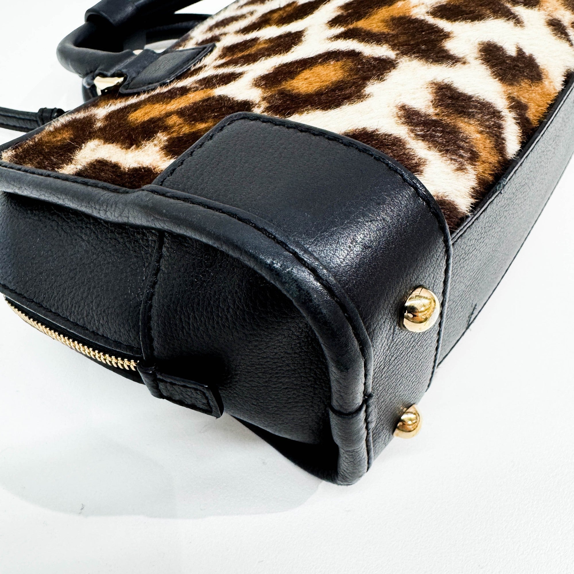 Mini Amazona Brown Leopard Print Pony Hair Two Way Bag