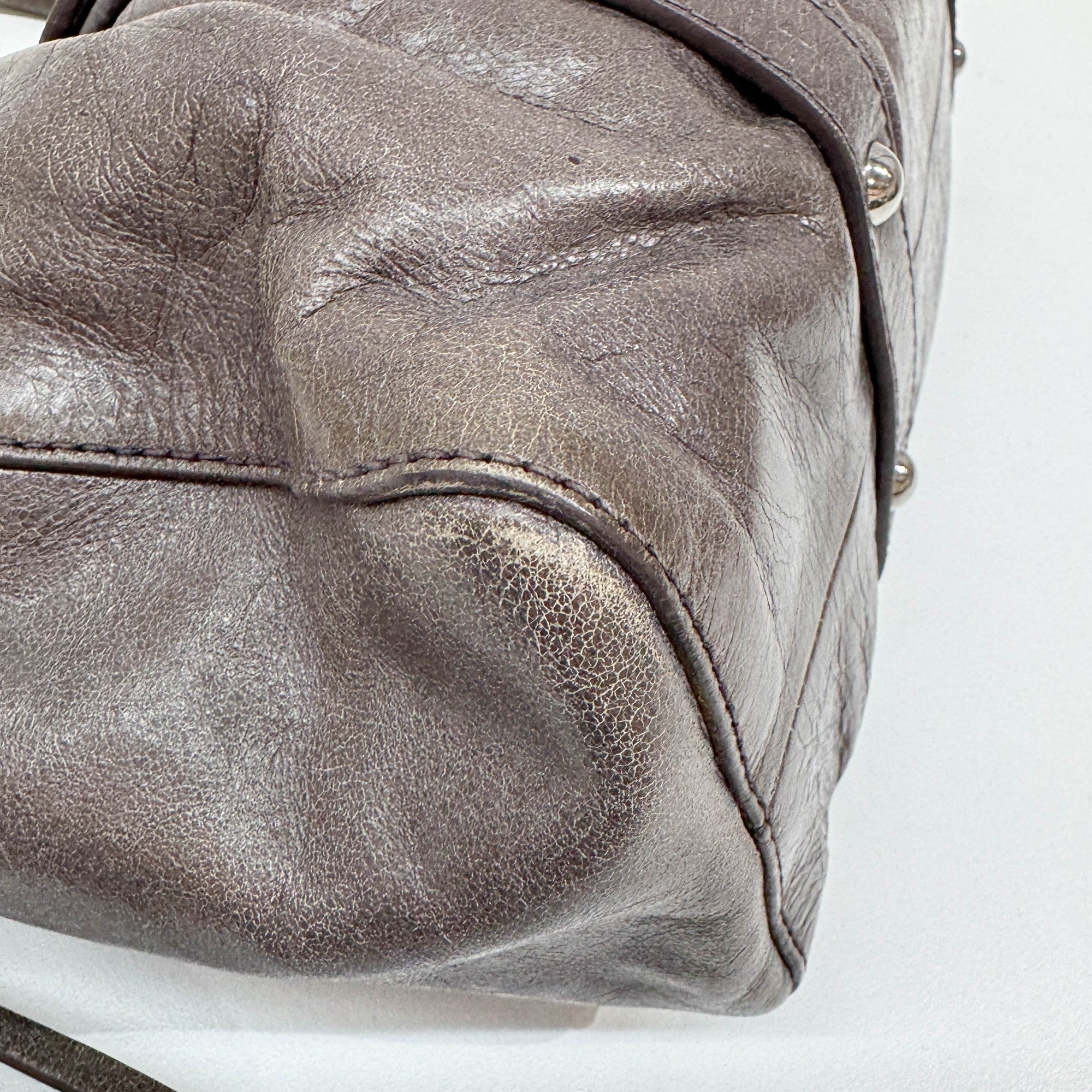 Vitello Gray Leather Two Way Bag