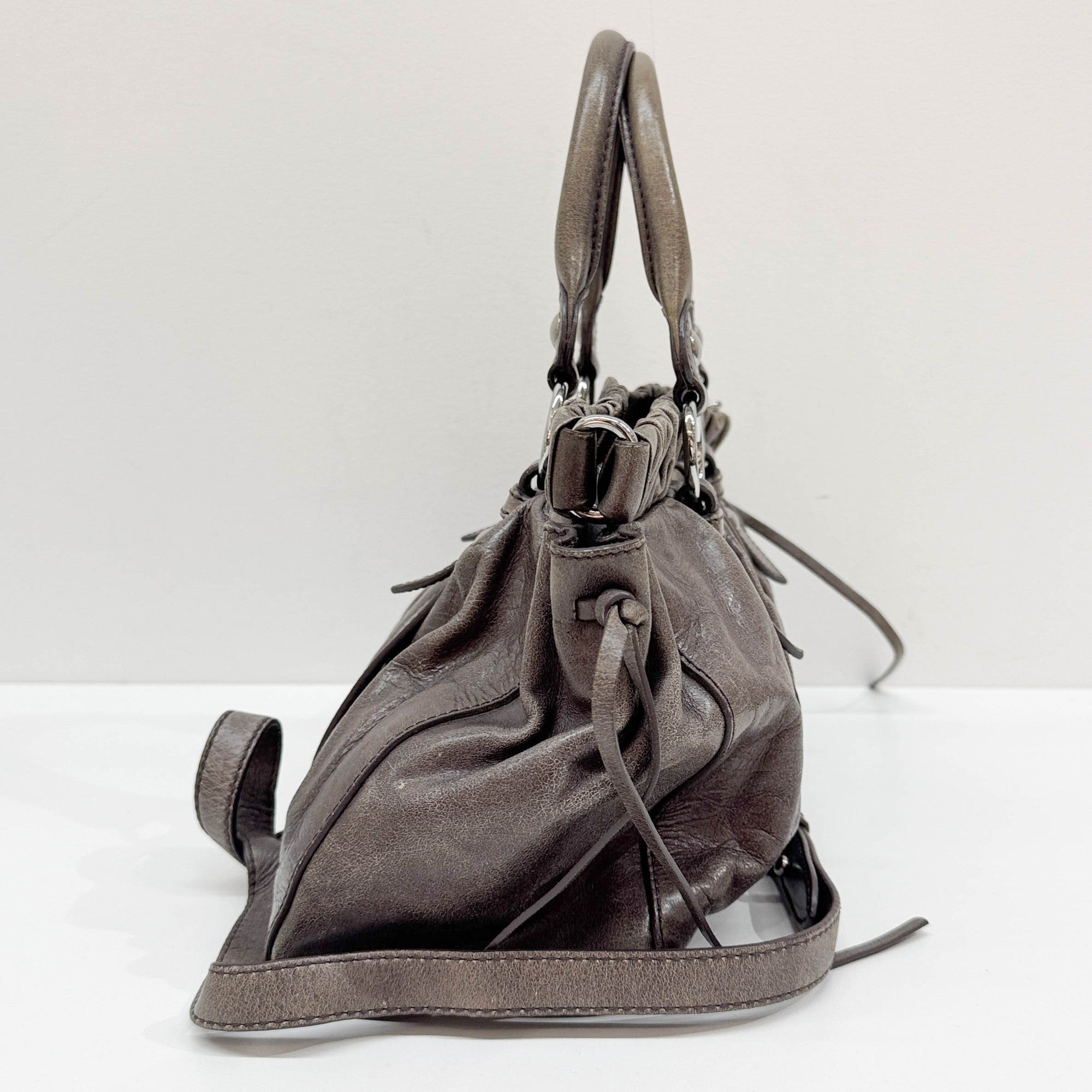 Vitello Gray Leather Two Way Bag