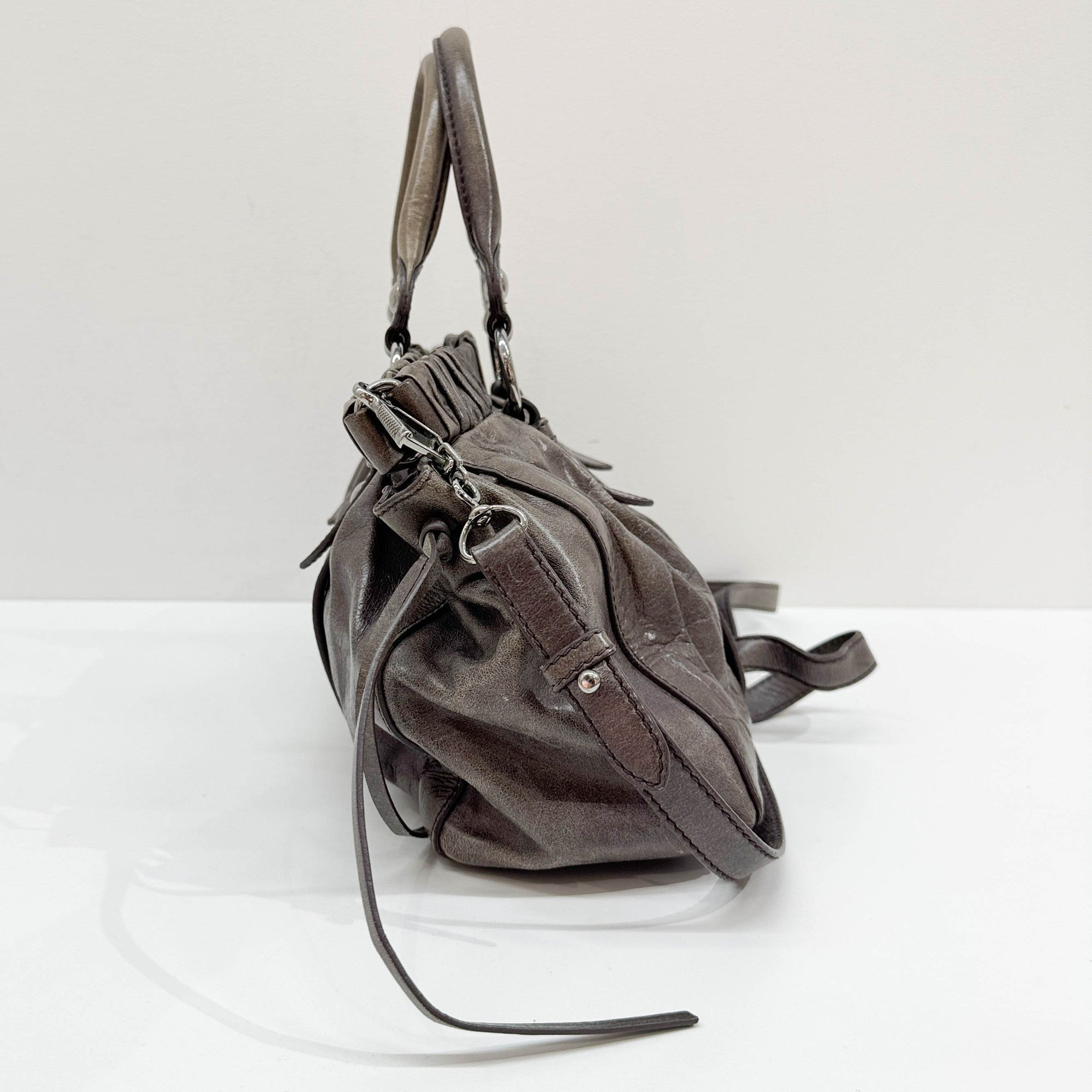 Vitello Gray Leather Two Way Bag