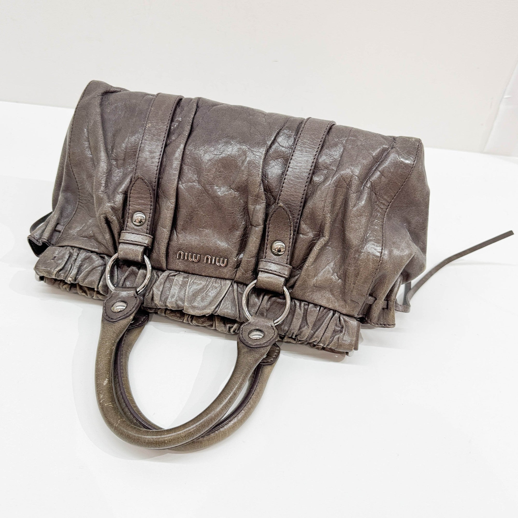 Vitello Gray Leather Two Way Bag