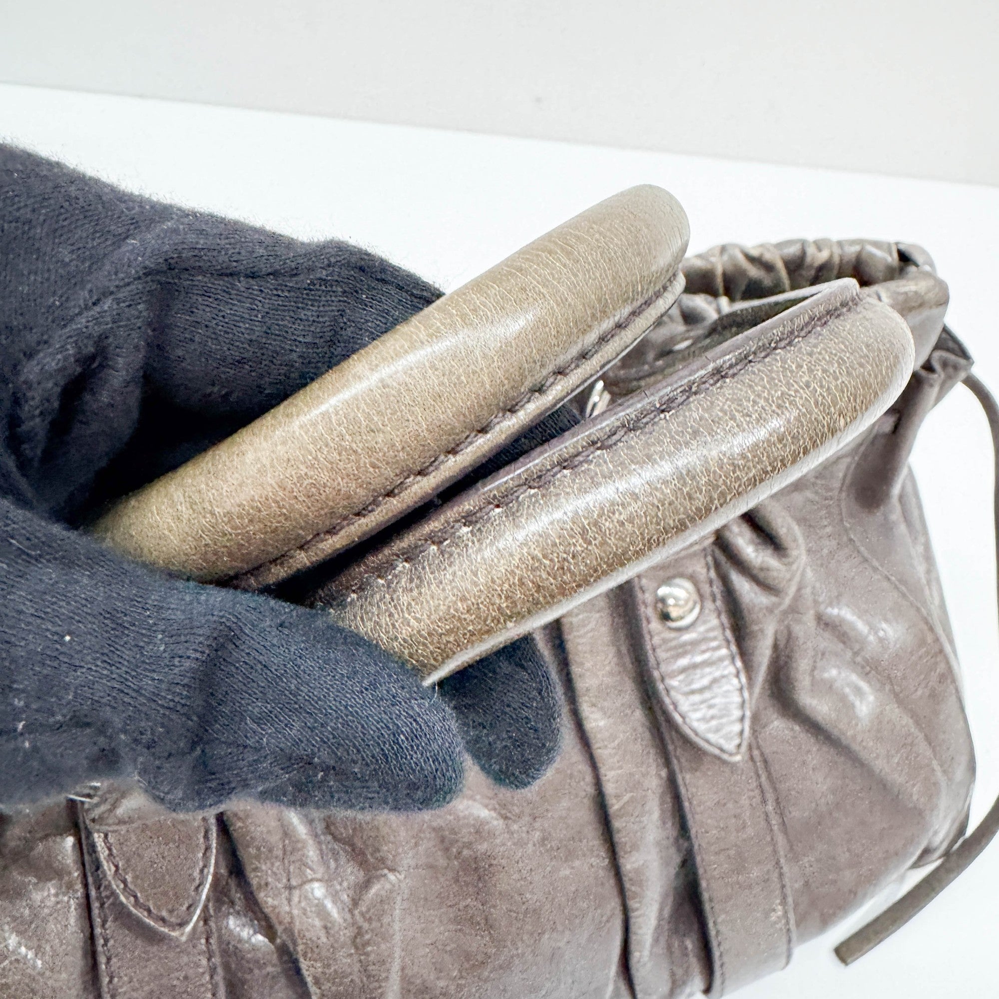 Vitello Gray Leather Two Way Bag