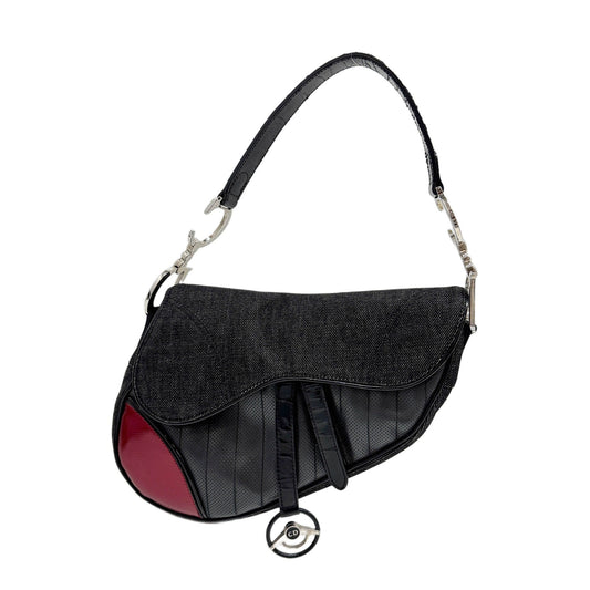 Saddle Cadillac Black Cotton & Leather Shoulder Bag