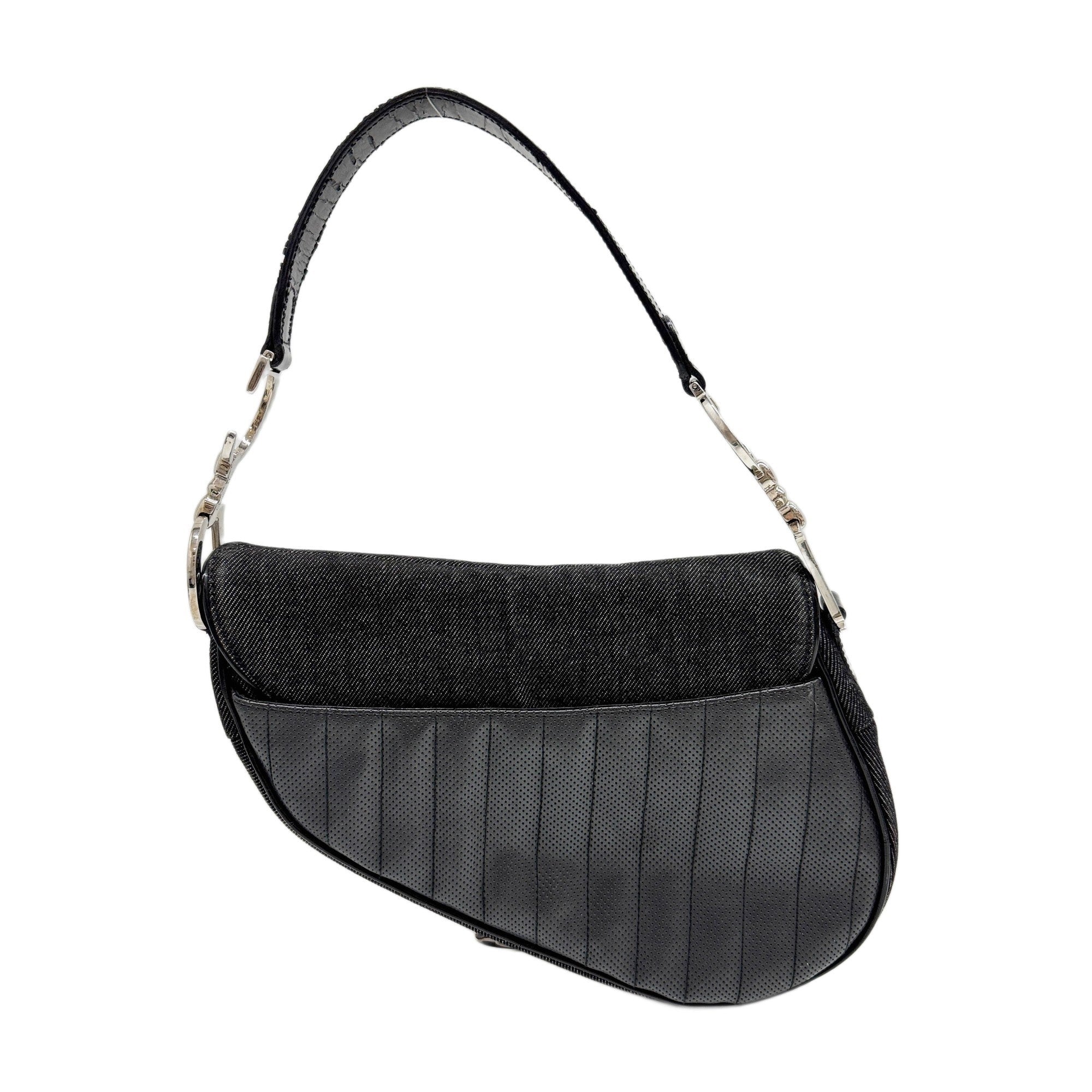 Saddle Cadillac Black Cotton & Leather Shoulder Bag