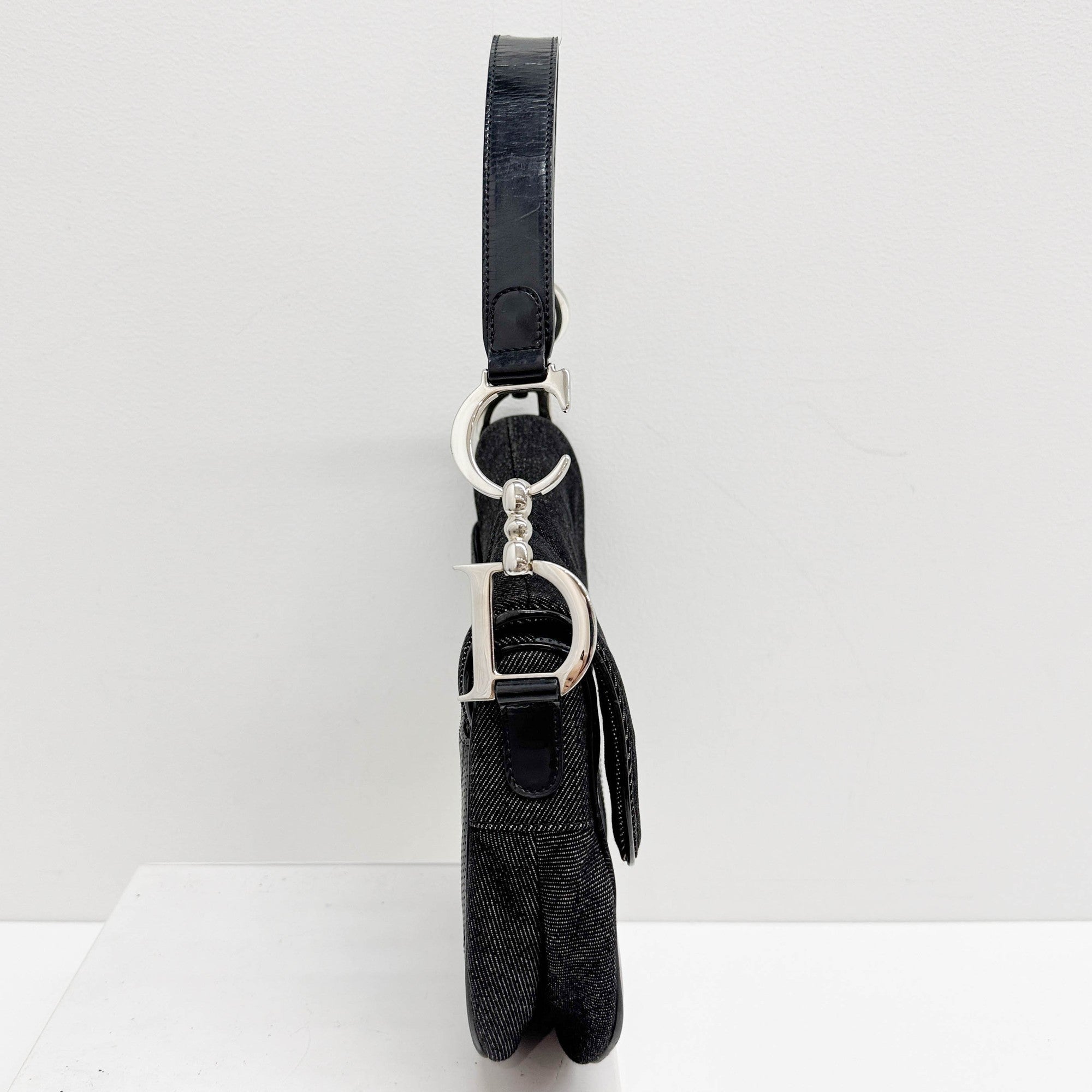 Saddle Cadillac Black Cotton & Leather Shoulder Bag