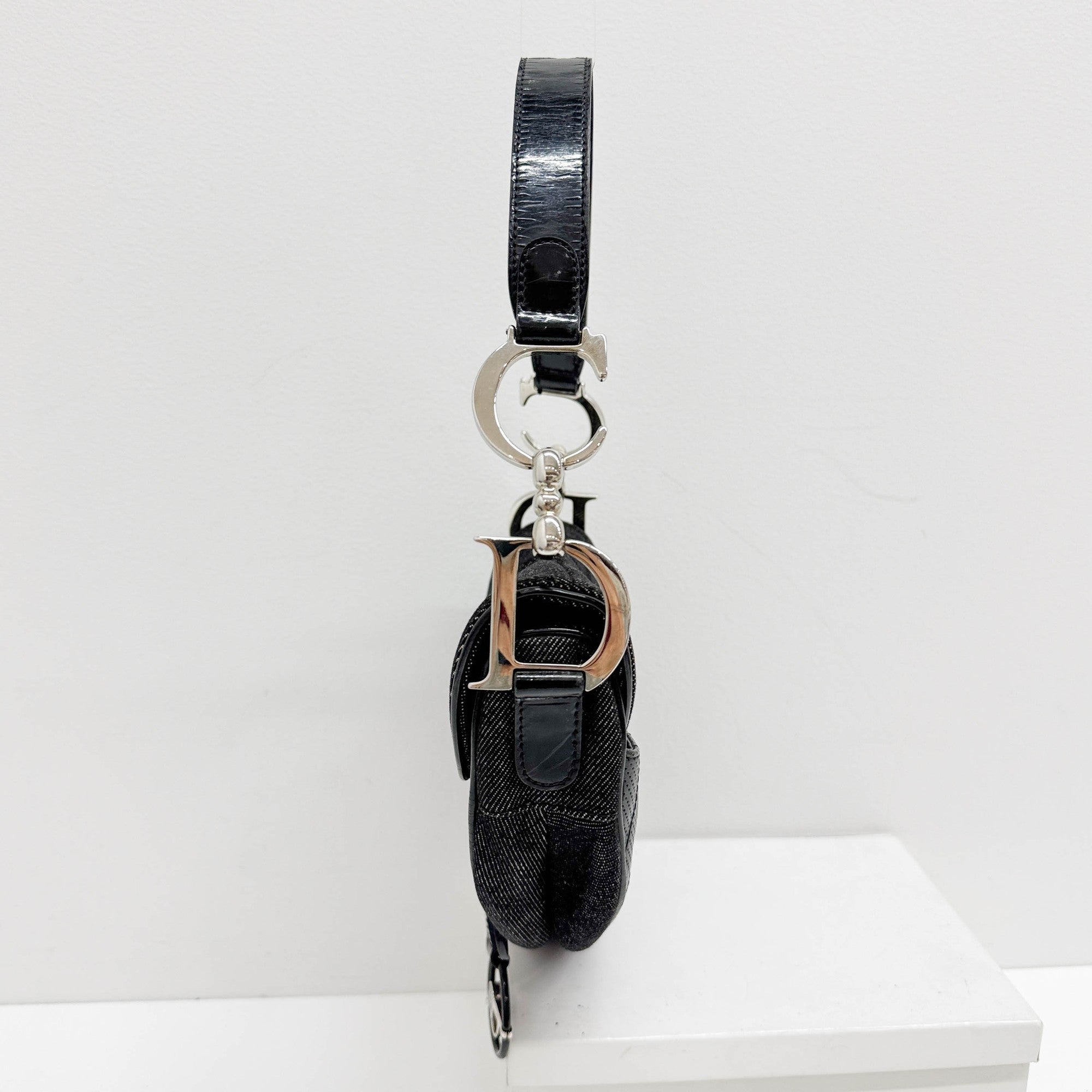 Saddle Cadillac Black Cotton & Leather Shoulder Bag