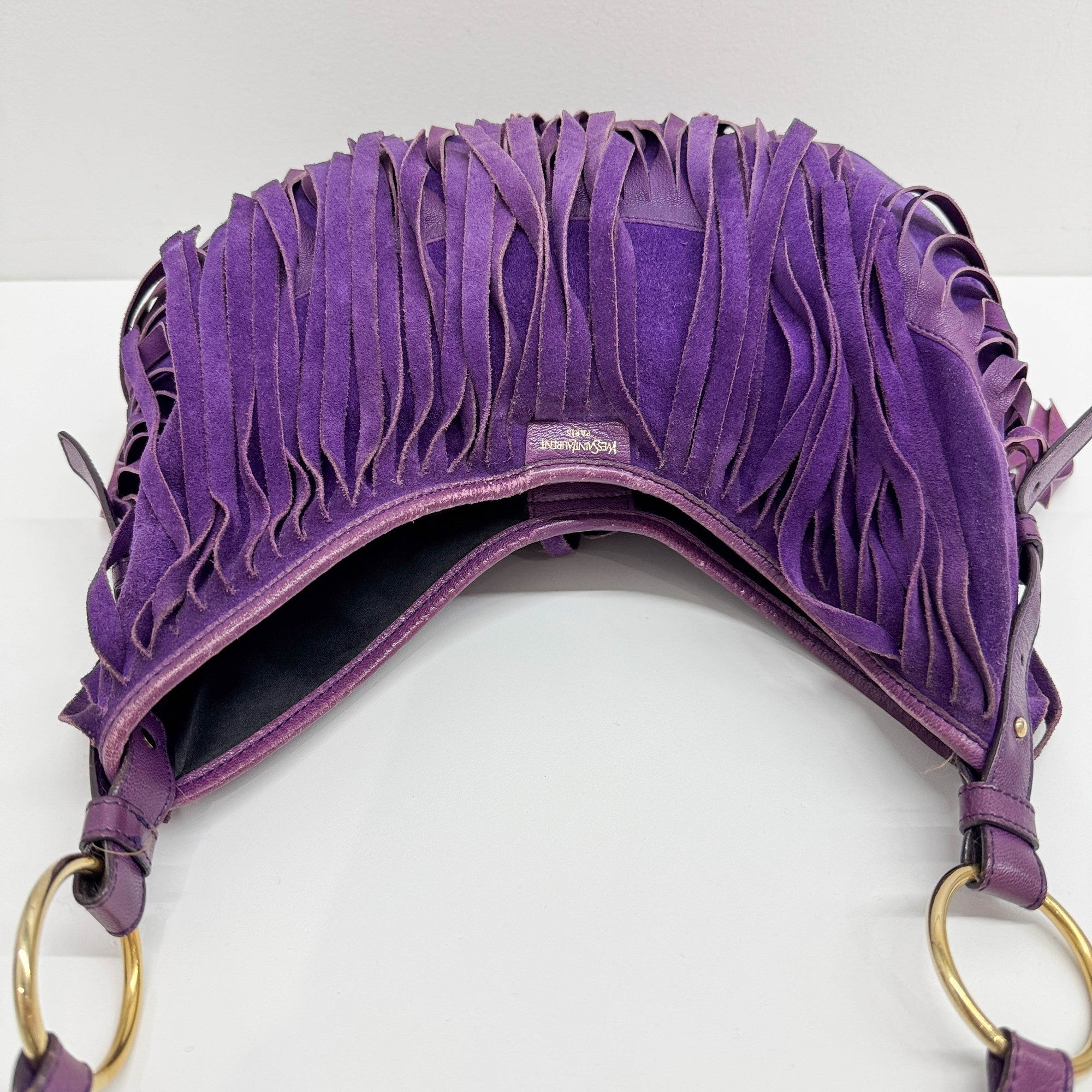 La Boheme Fringe Violet Suede Shoulder Bag