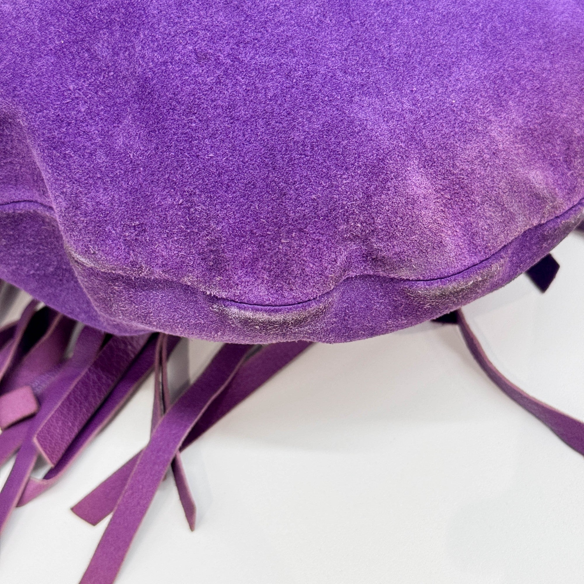 La Boheme Fringe Violet Suede Shoulder Bag