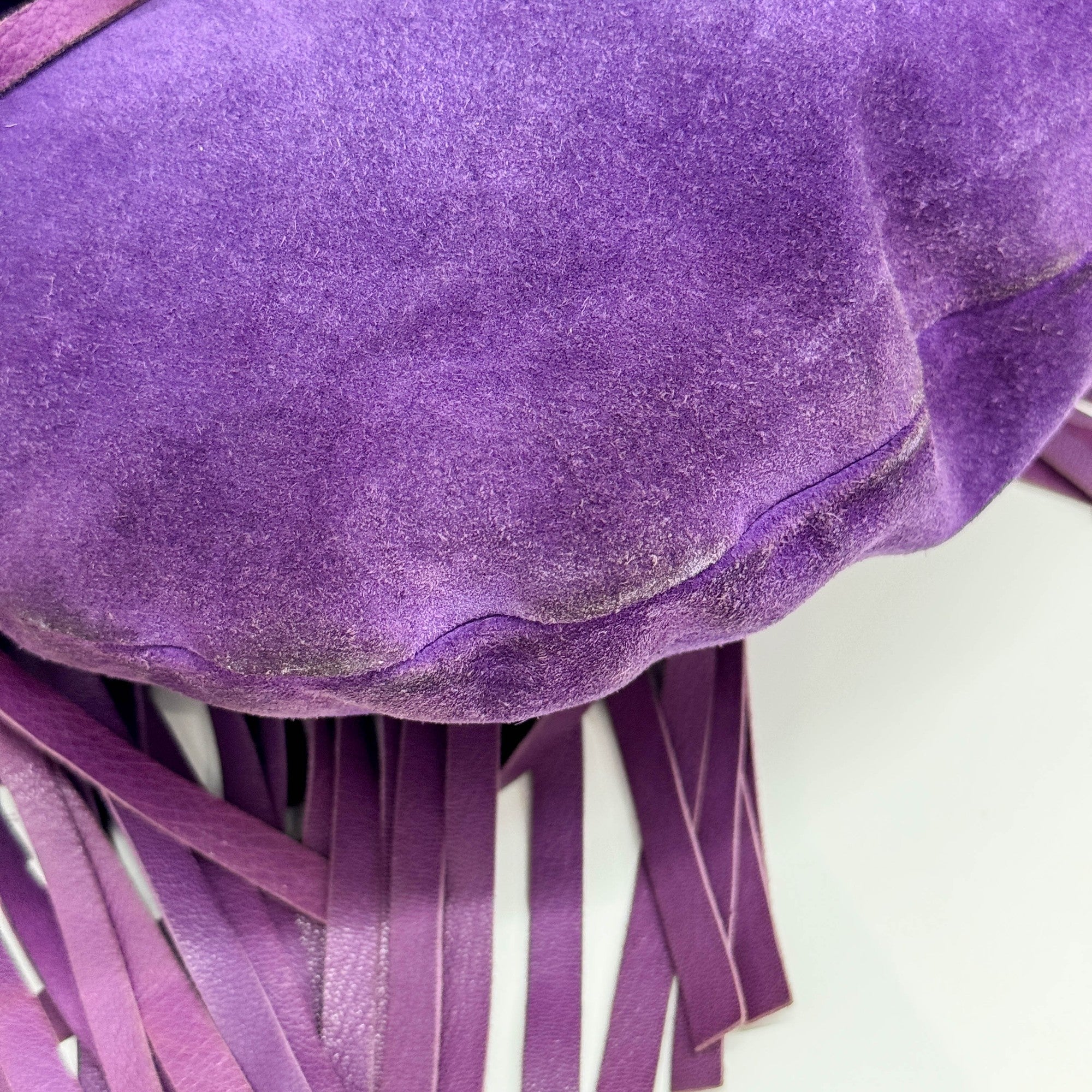 La Boheme Fringe Violet Suede Shoulder Bag