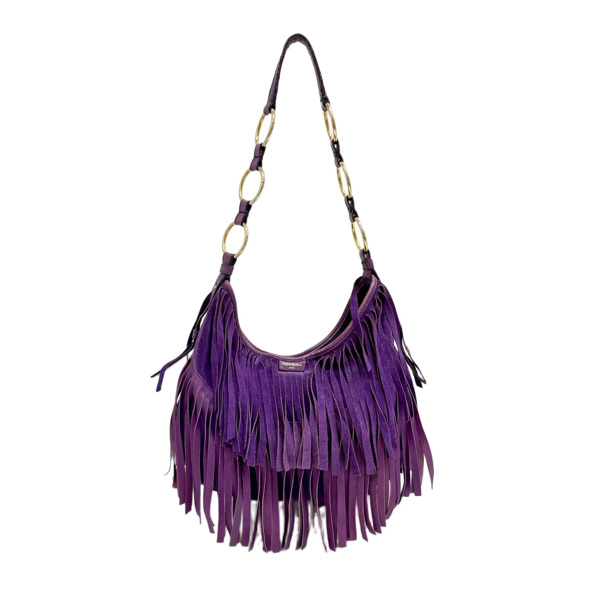 La Boheme Fringe Violet Suede Shoulder Bag