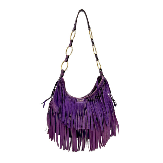 La Boheme Fringe Violet Suede Shoulder Bag