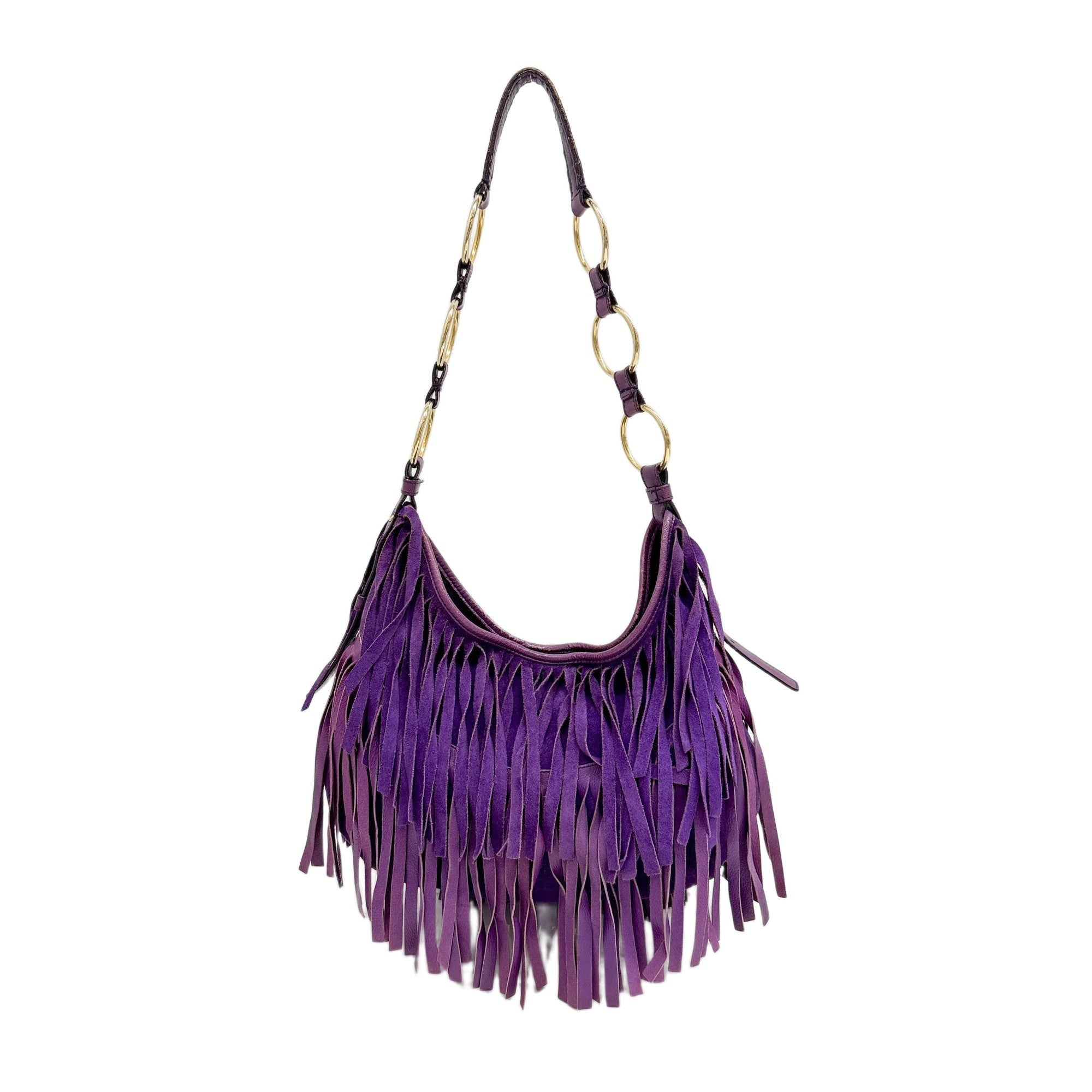 La Boheme Fringe Violet Suede Shoulder Bag