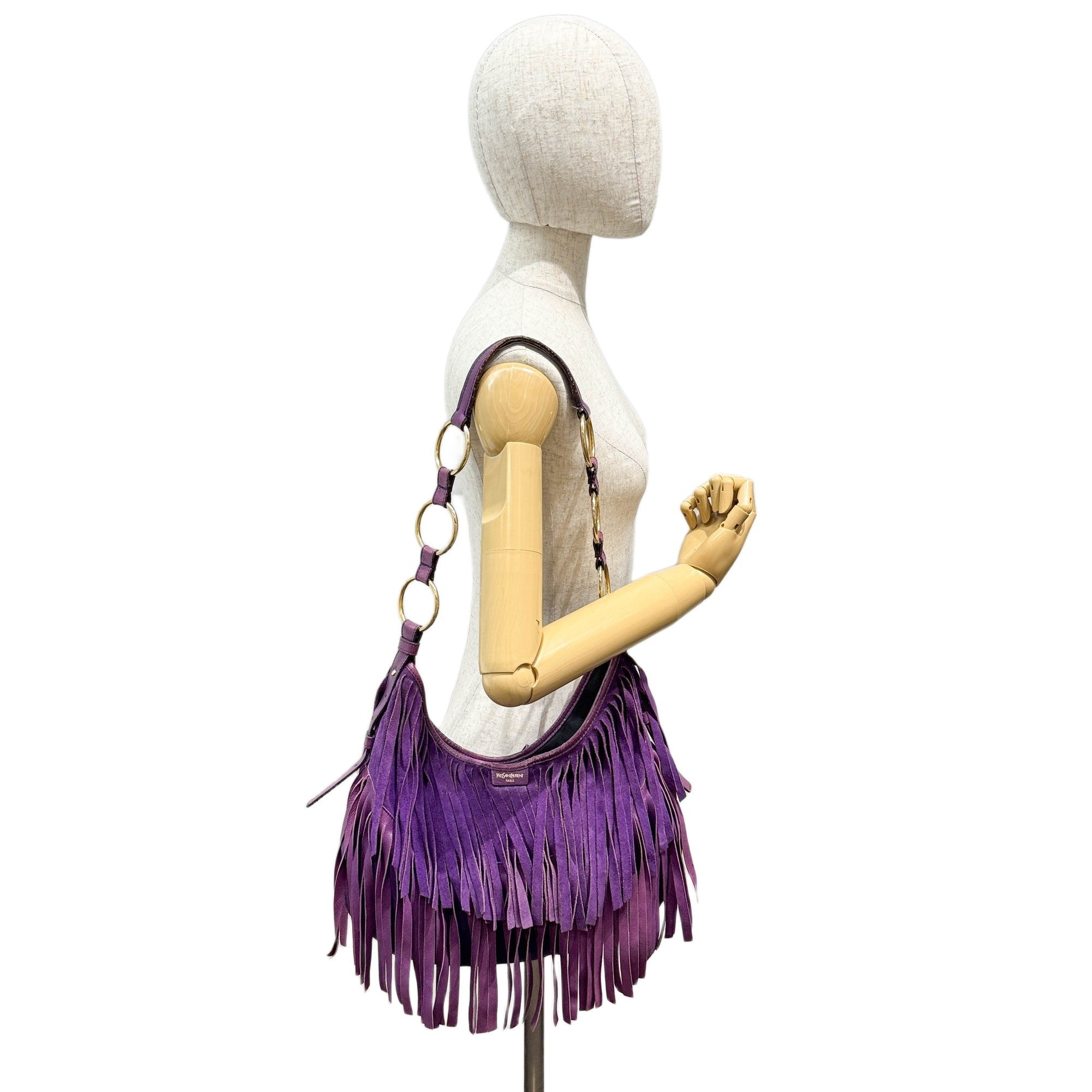 La Boheme Fringe Violet Suede Shoulder Bag