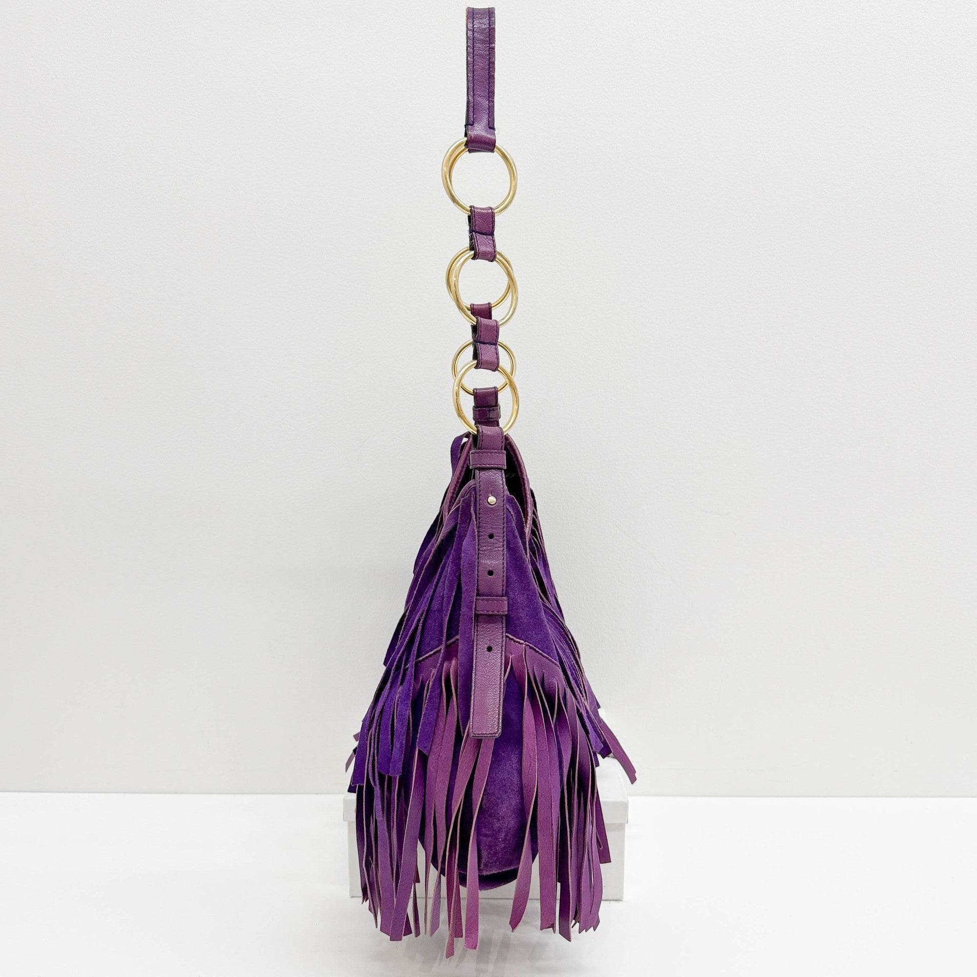 La Boheme Fringe Violet Suede Shoulder Bag
