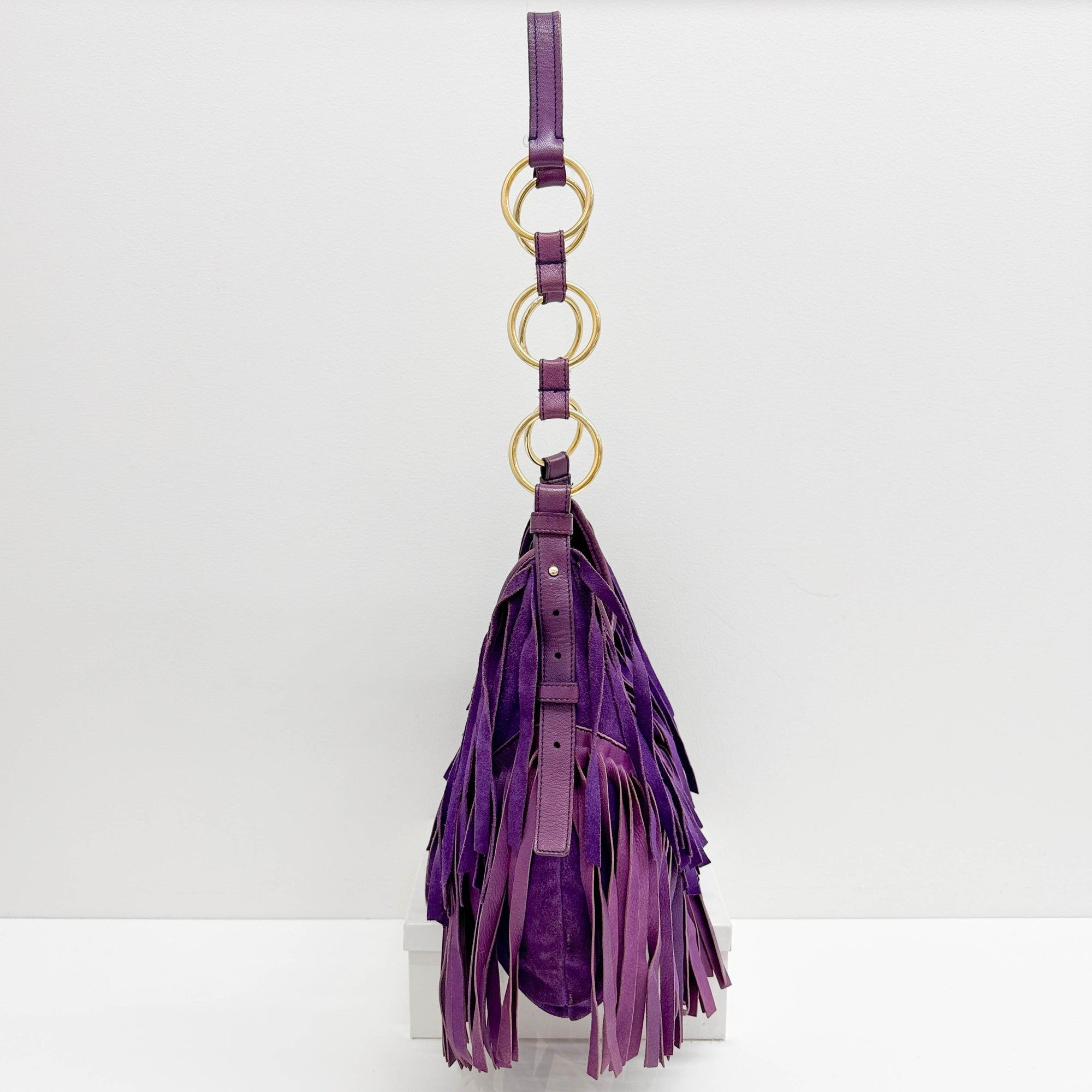 La Boheme Fringe Violet Suede Shoulder Bag