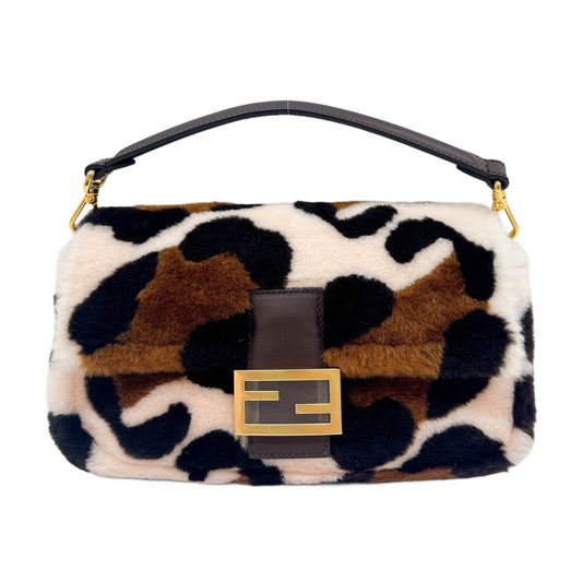 Baguette Brown & Pink Animal Print Fur Two Way Bag