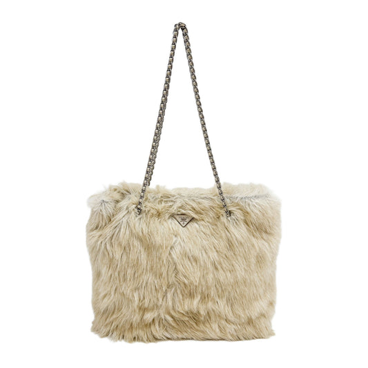 Beige Fur Tote Bag
