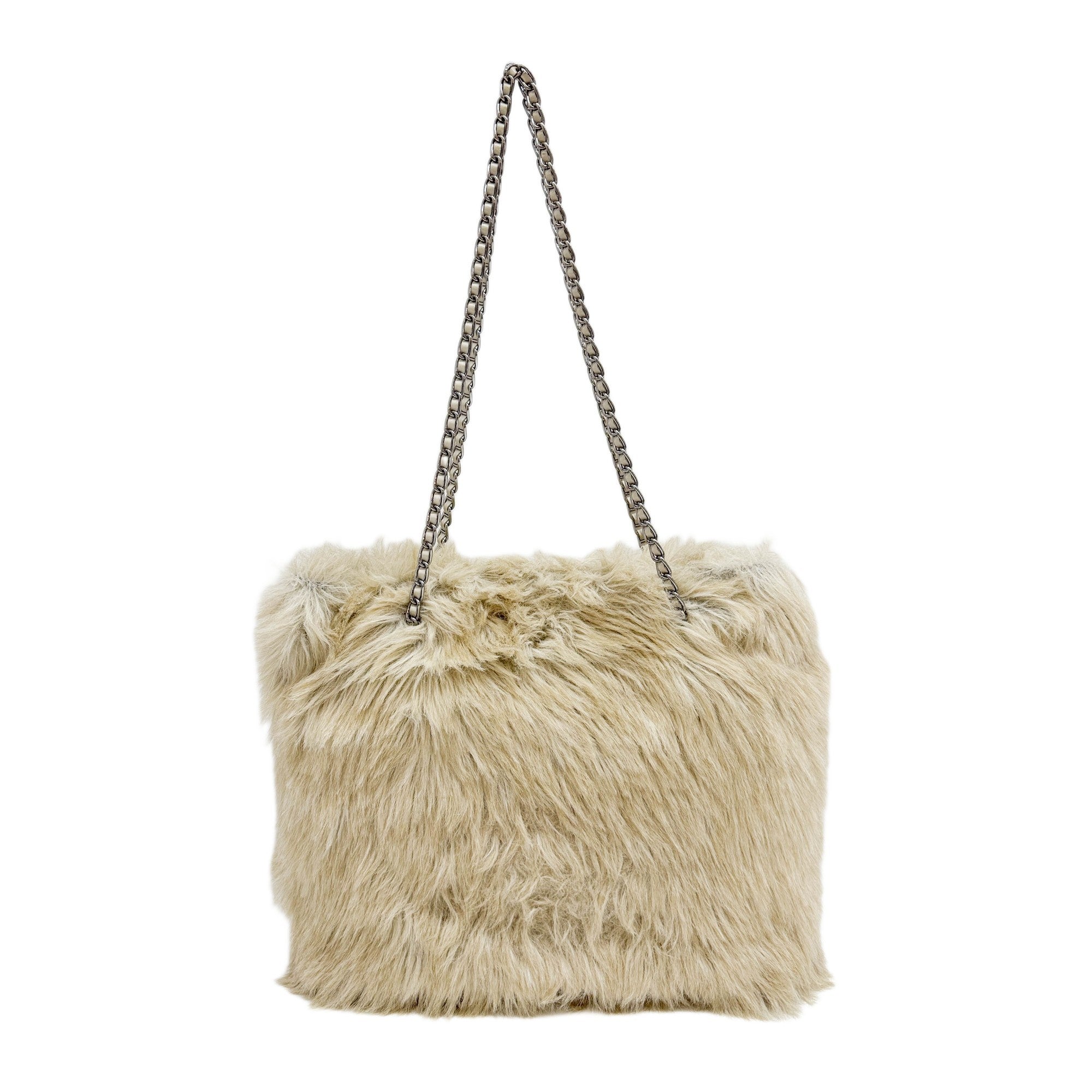Beige Fur Tote Bag