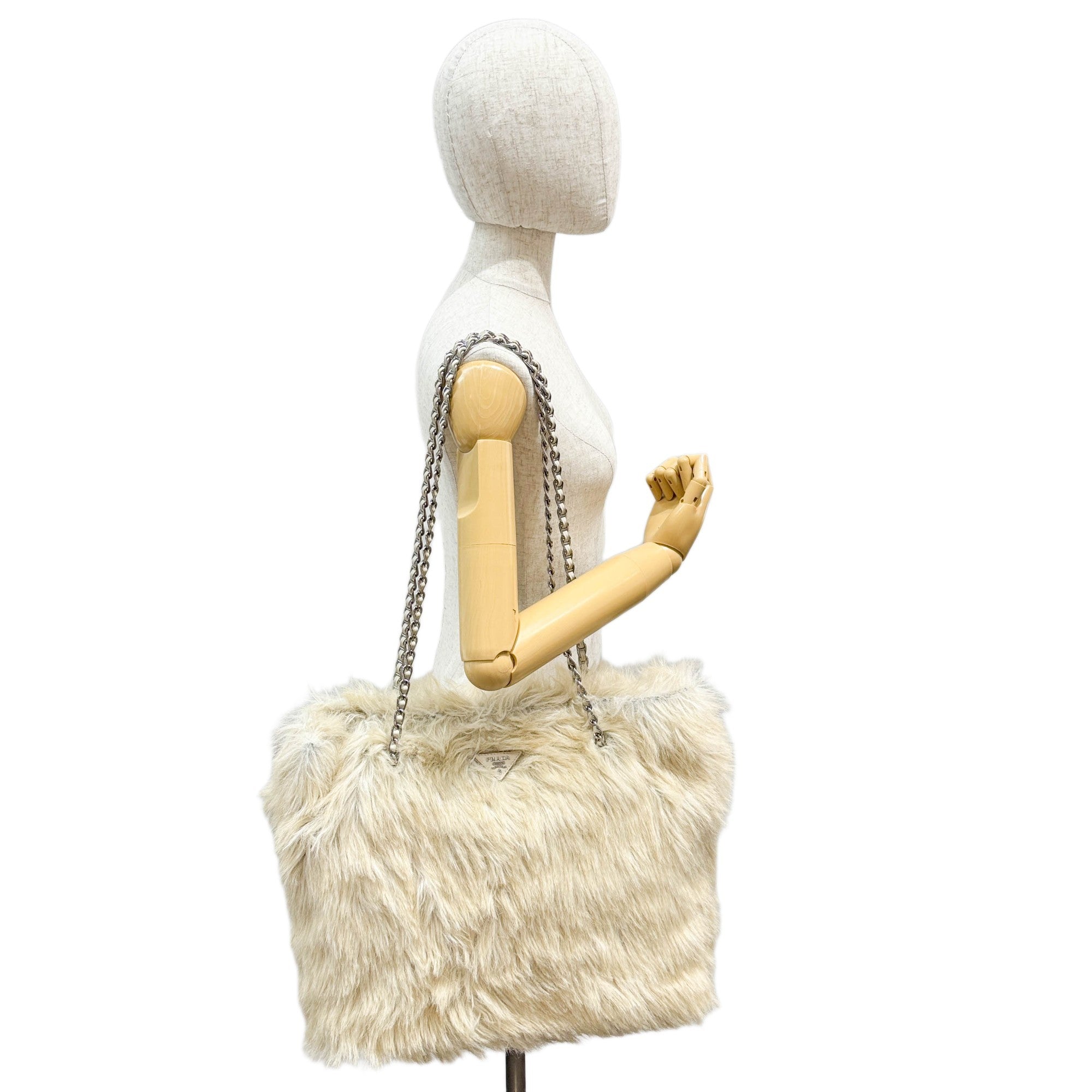 Beige Fur Tote Bag