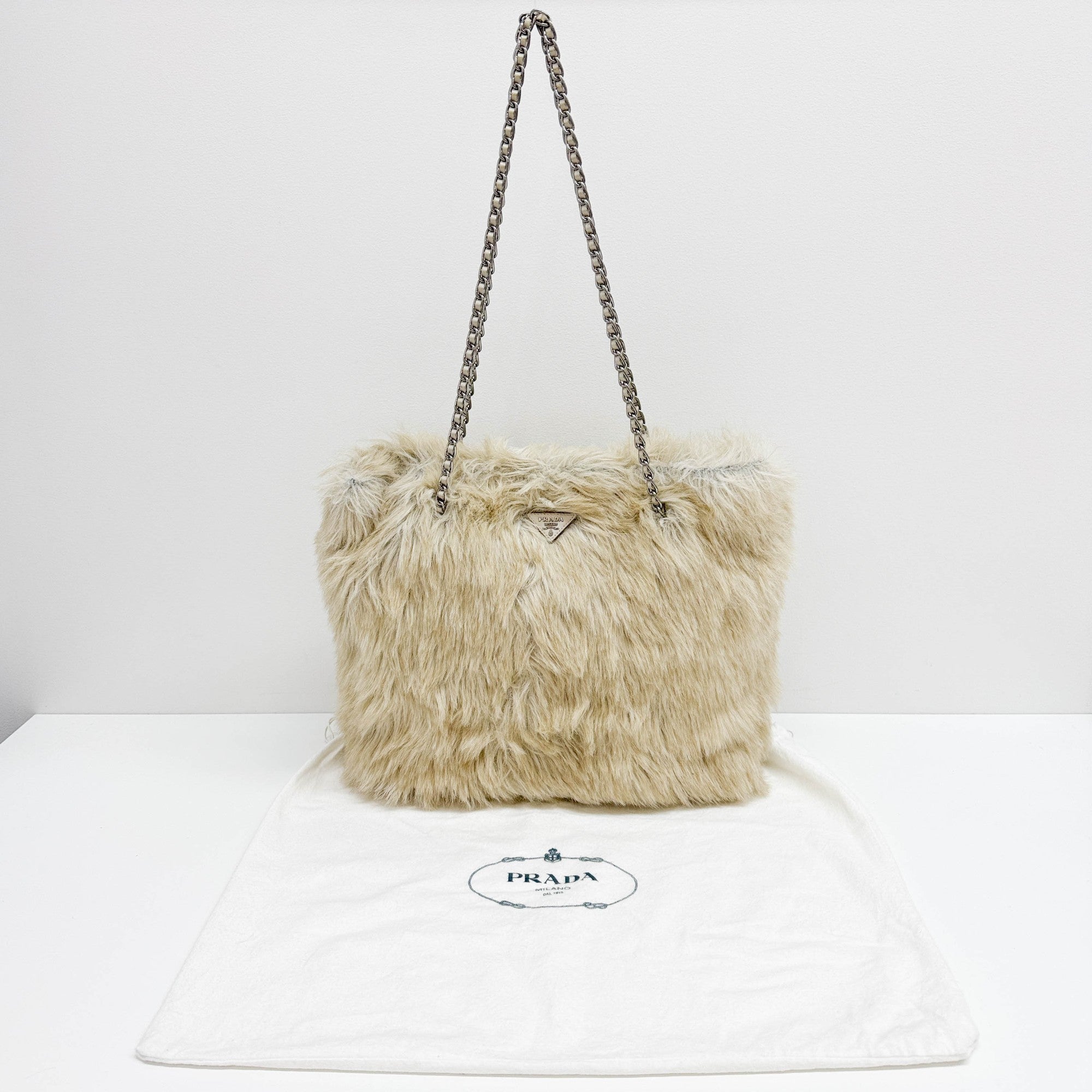Beige Fur Tote Bag