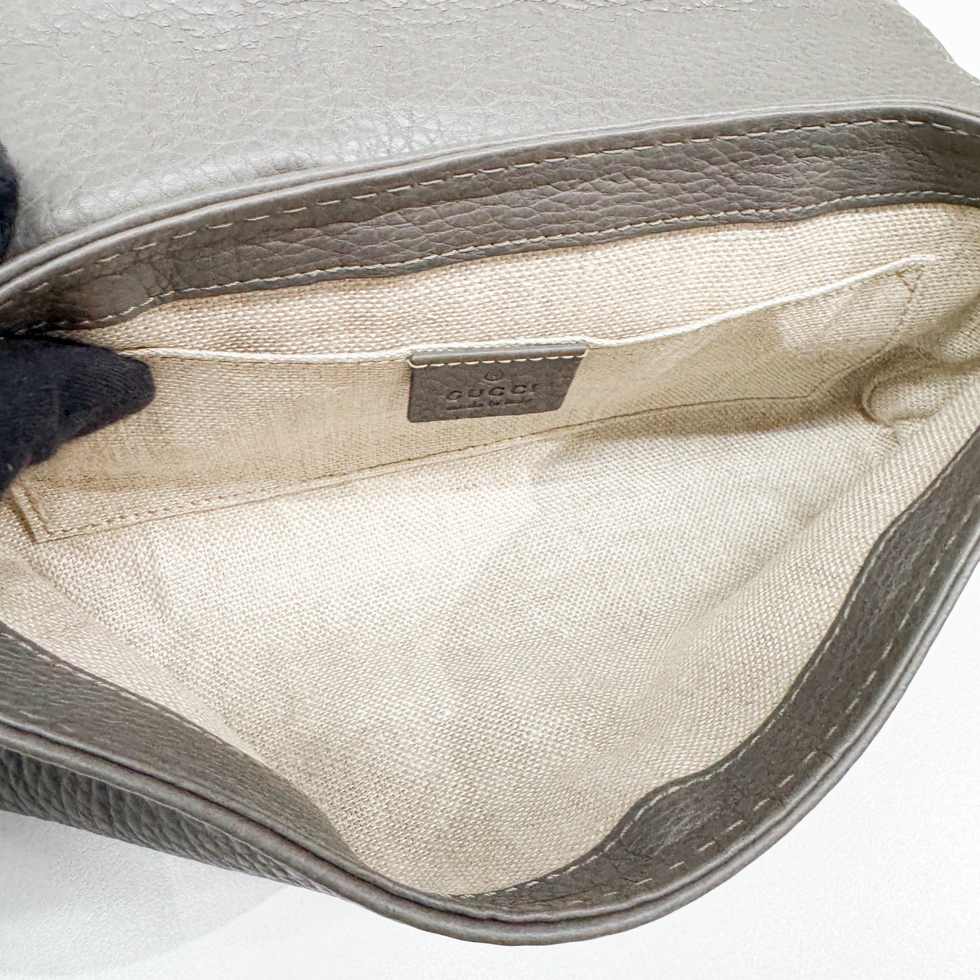 Stirrup Gray Python Embossed Leather Shoulder Bag