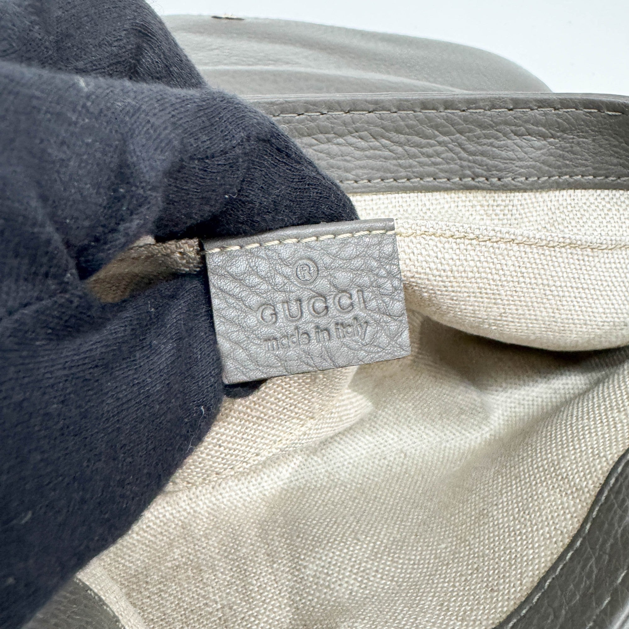 Stirrup Gray Python Embossed Leather Shoulder Bag