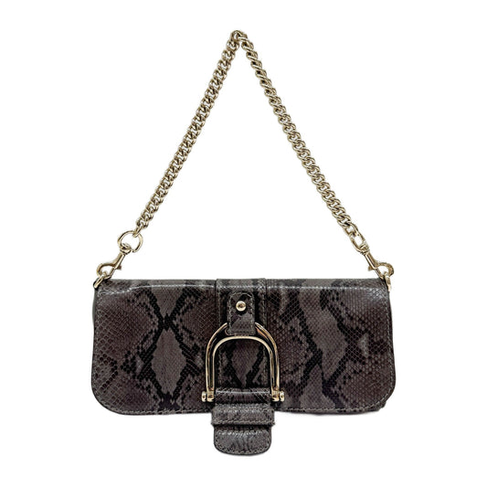Stirrup Gray Python Embossed Leather Shoulder Bag