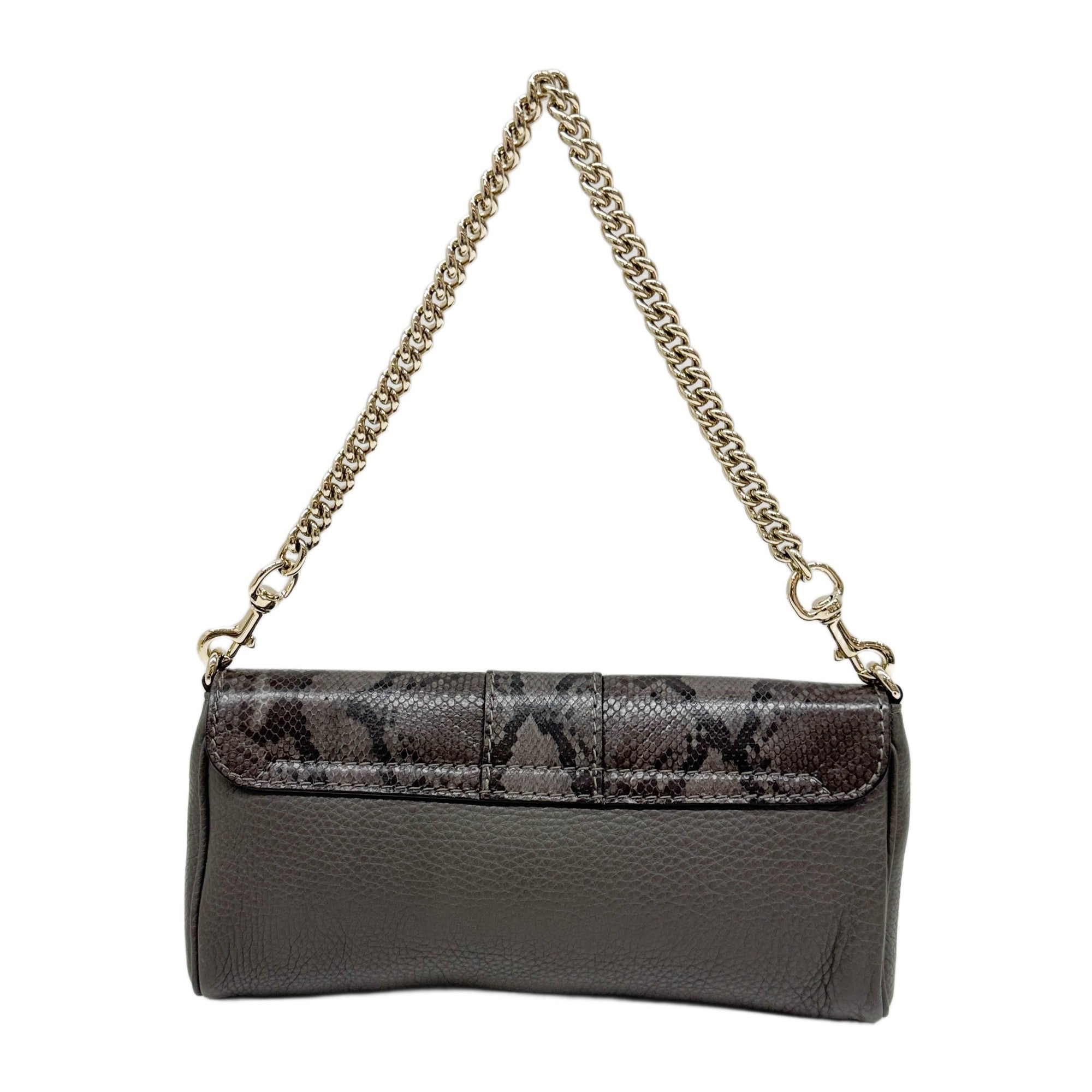 Stirrup Gray Python Embossed Leather Shoulder Bag