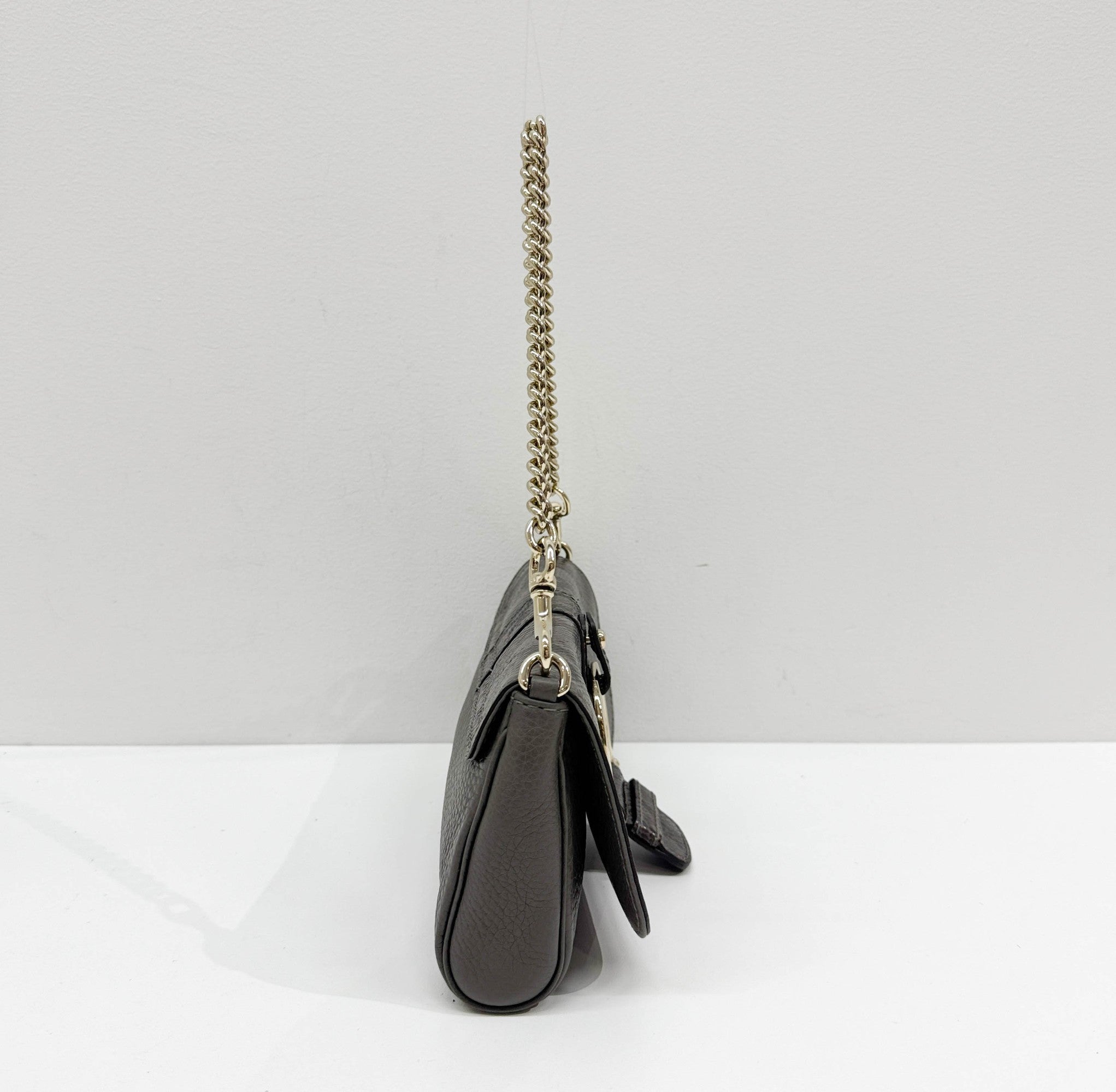 Stirrup Gray Python Embossed Leather Shoulder Bag