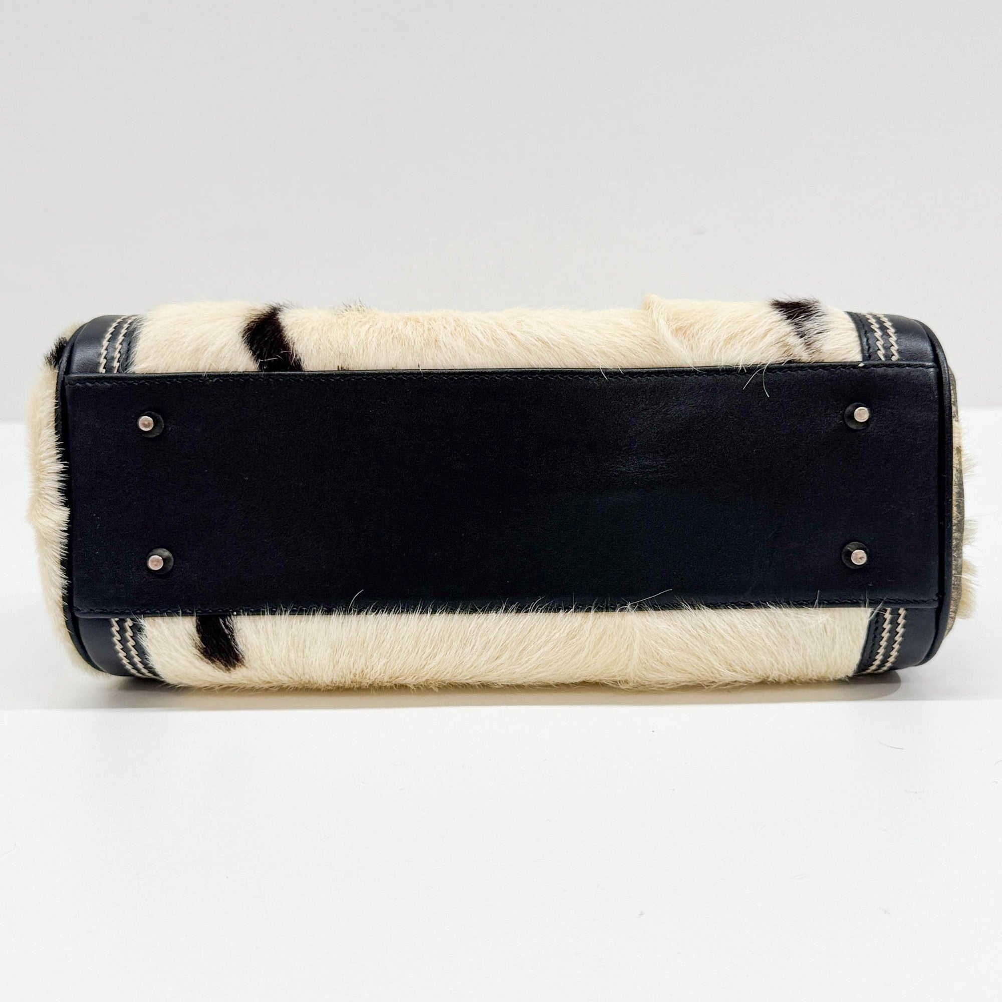 Black & White Cow Print Pony Hair Hand Bag