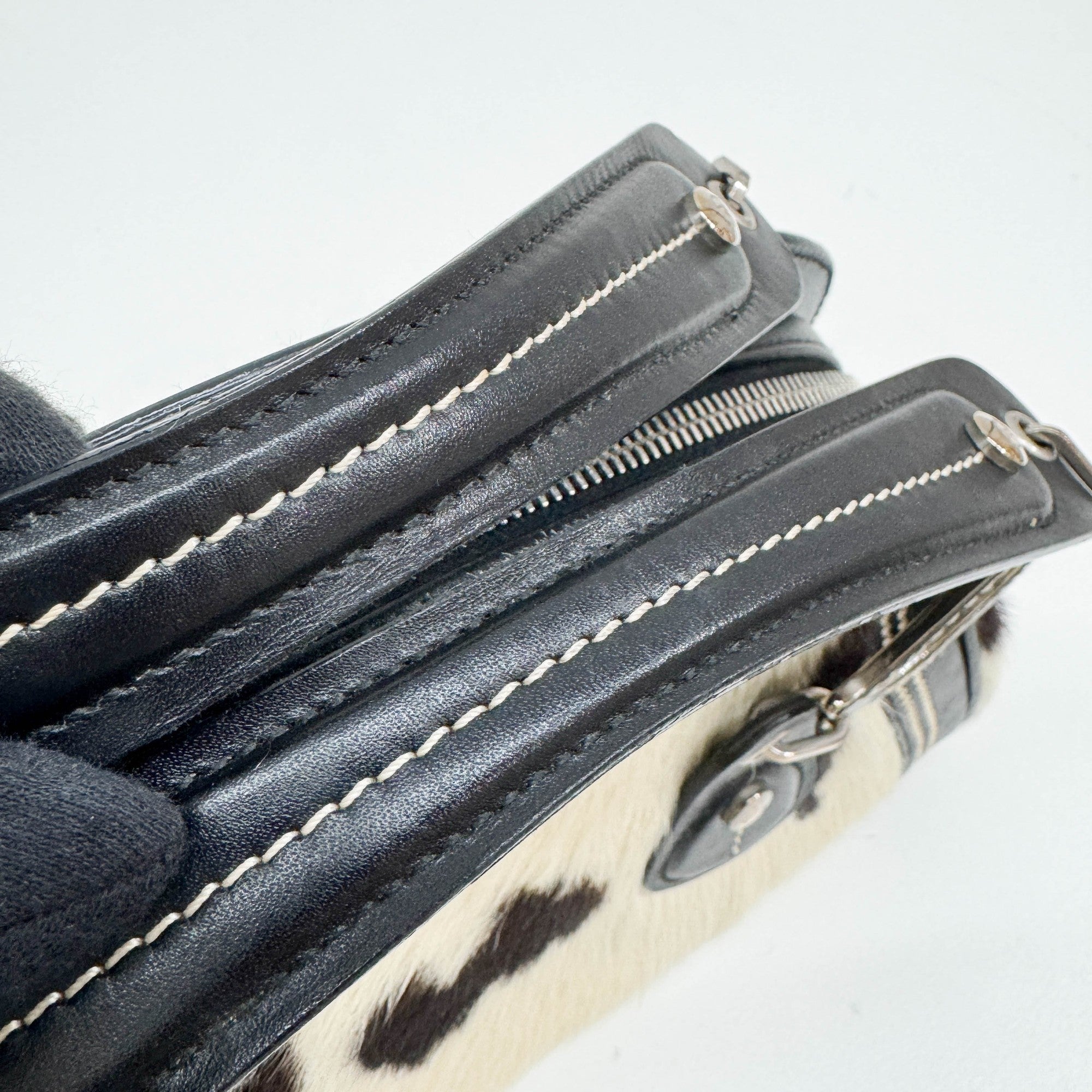 Black & White Cow Print Pony Hair Hand Bag
