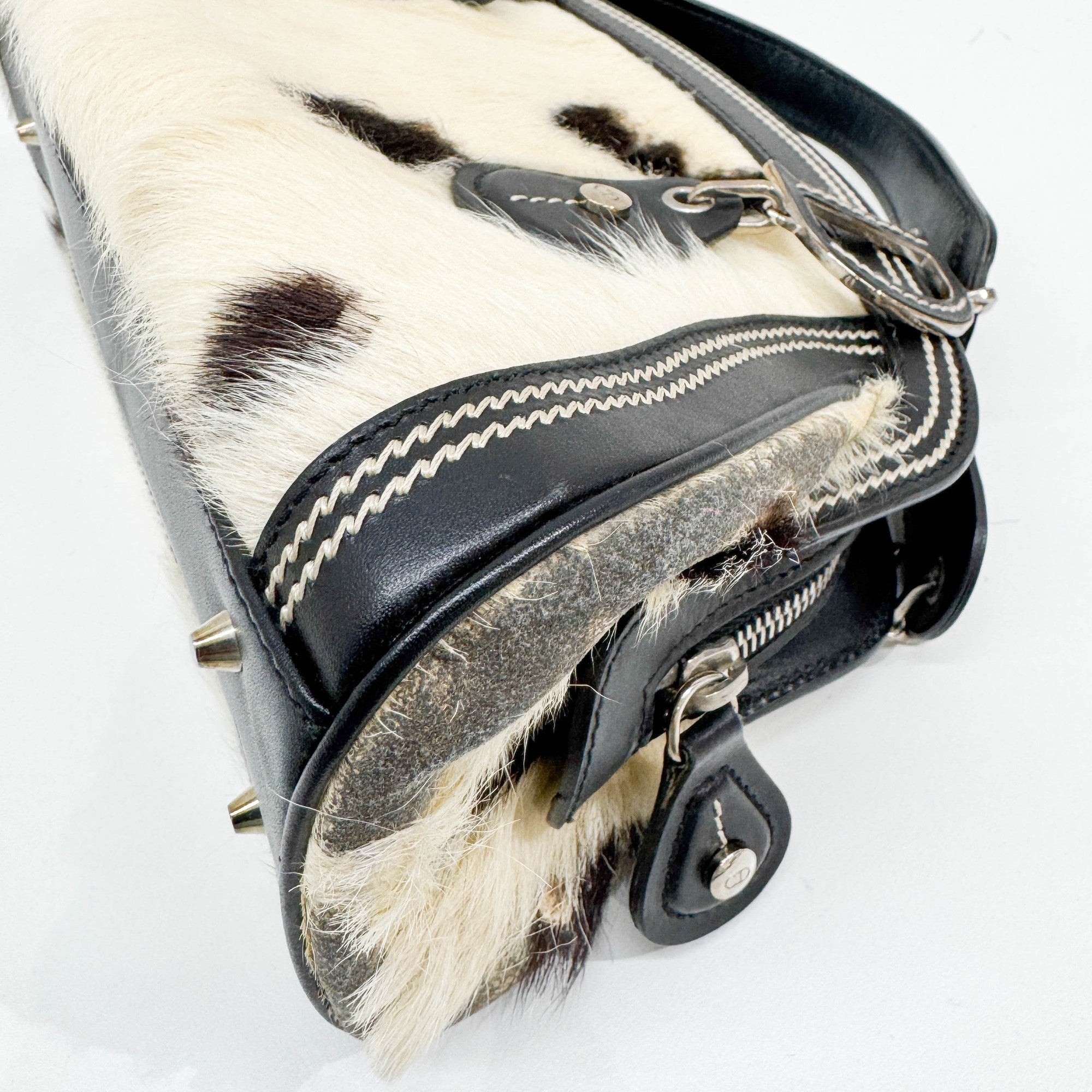 Black & White Cow Print Pony Hair Hand Bag