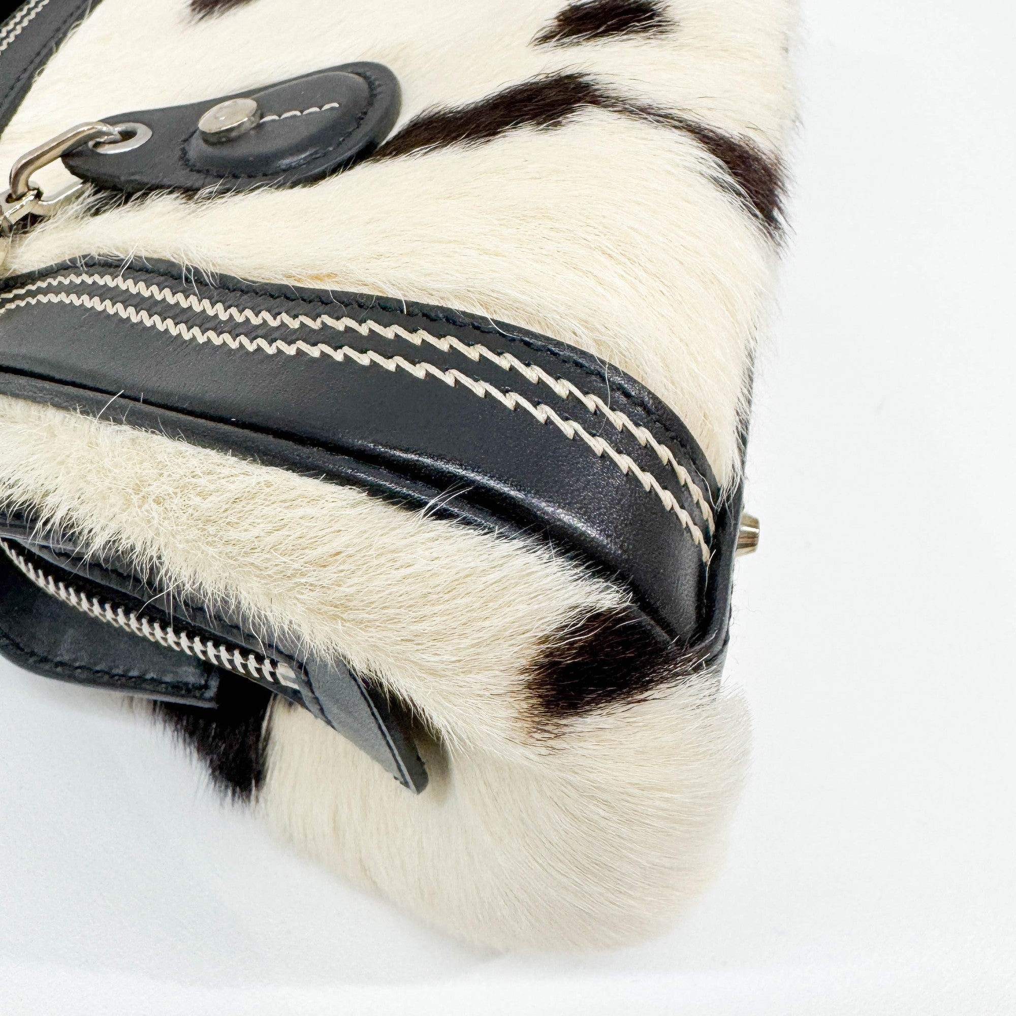 Black & White Cow Print Pony Hair Hand Bag